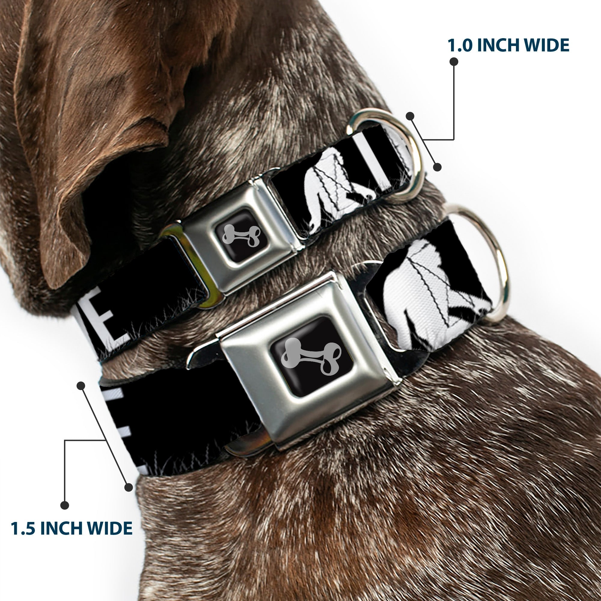 Dog Bone Seatbelt Buckle Collar - Bigfoot Silhouette I BELIEVE Black/Gray/White
