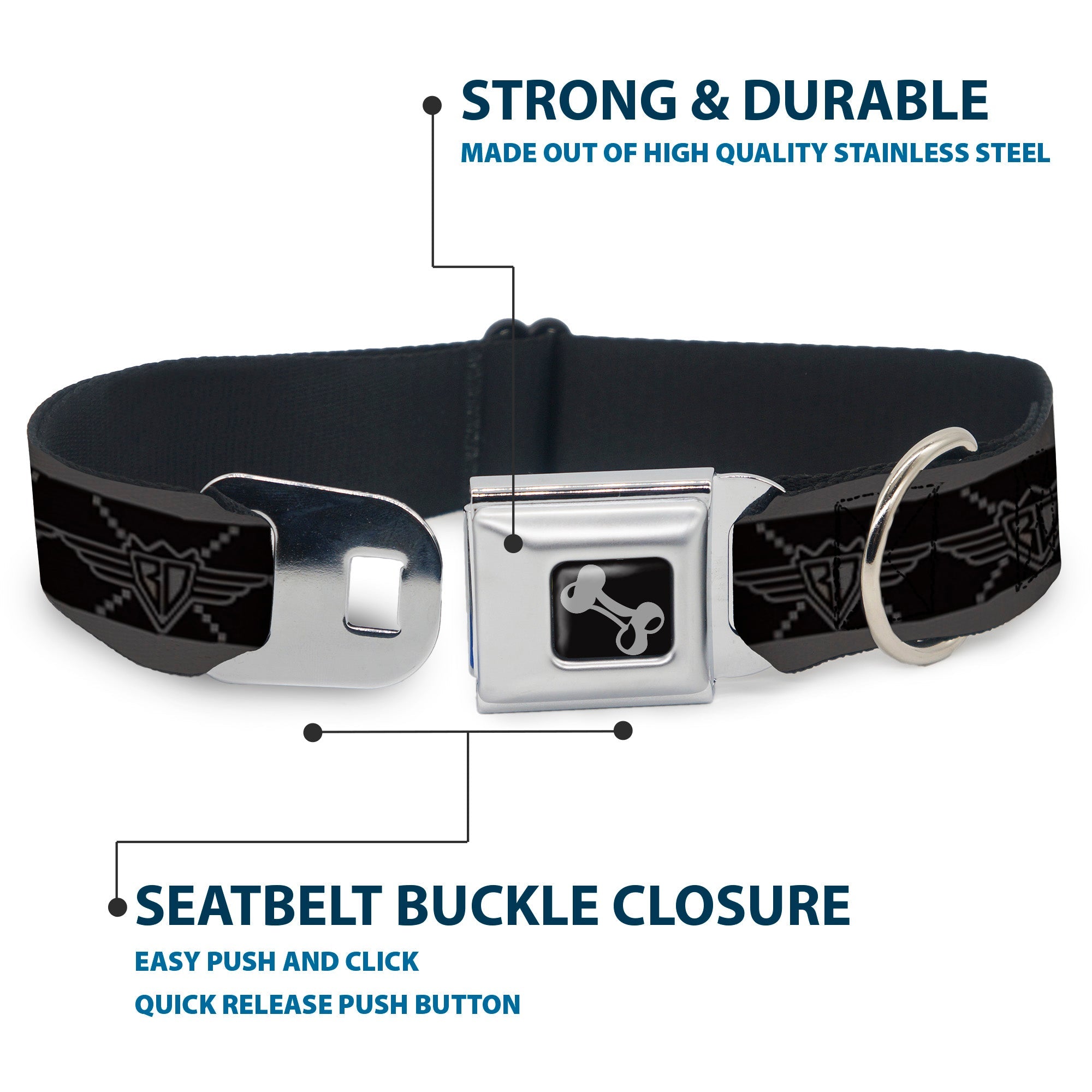 Dog Bone Seatbelt Buckle Collar - BD Monogram2 Black/Gray