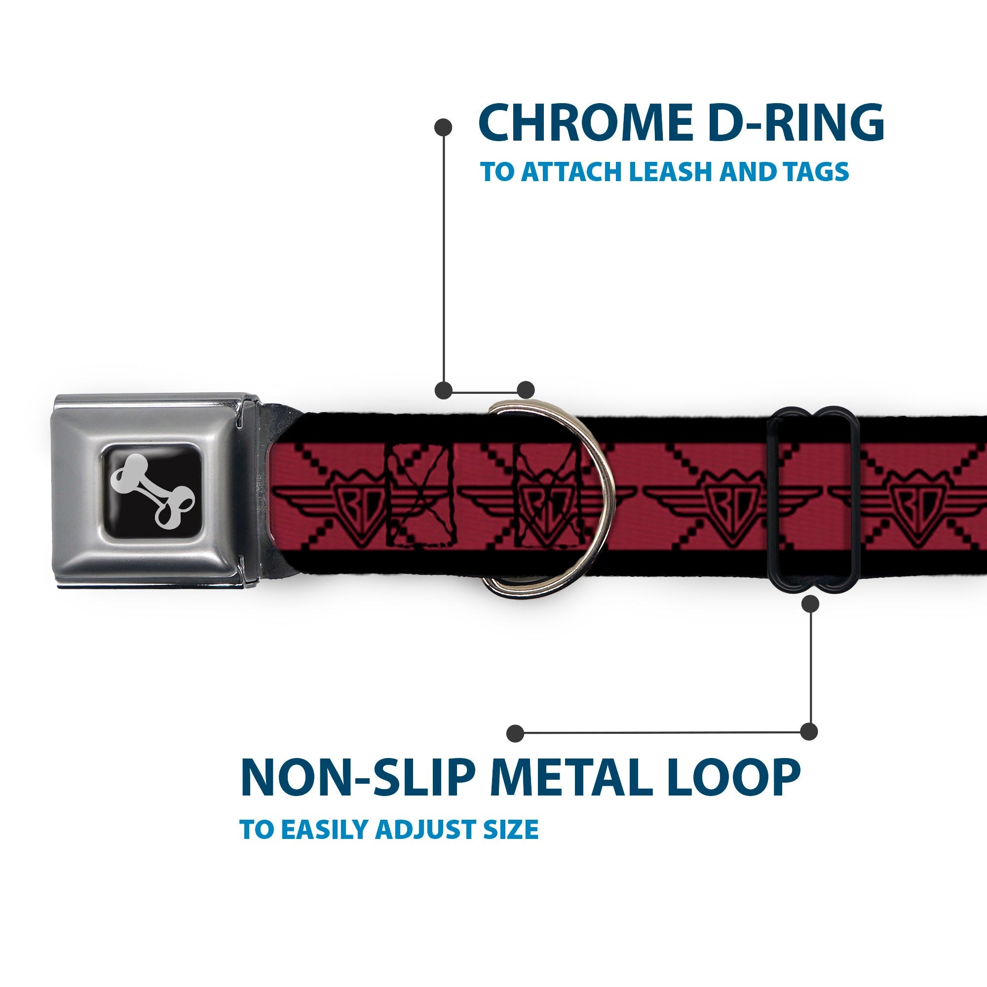Dog Bone Seatbelt Buckle Collar - BD Monogram2 Red/Black