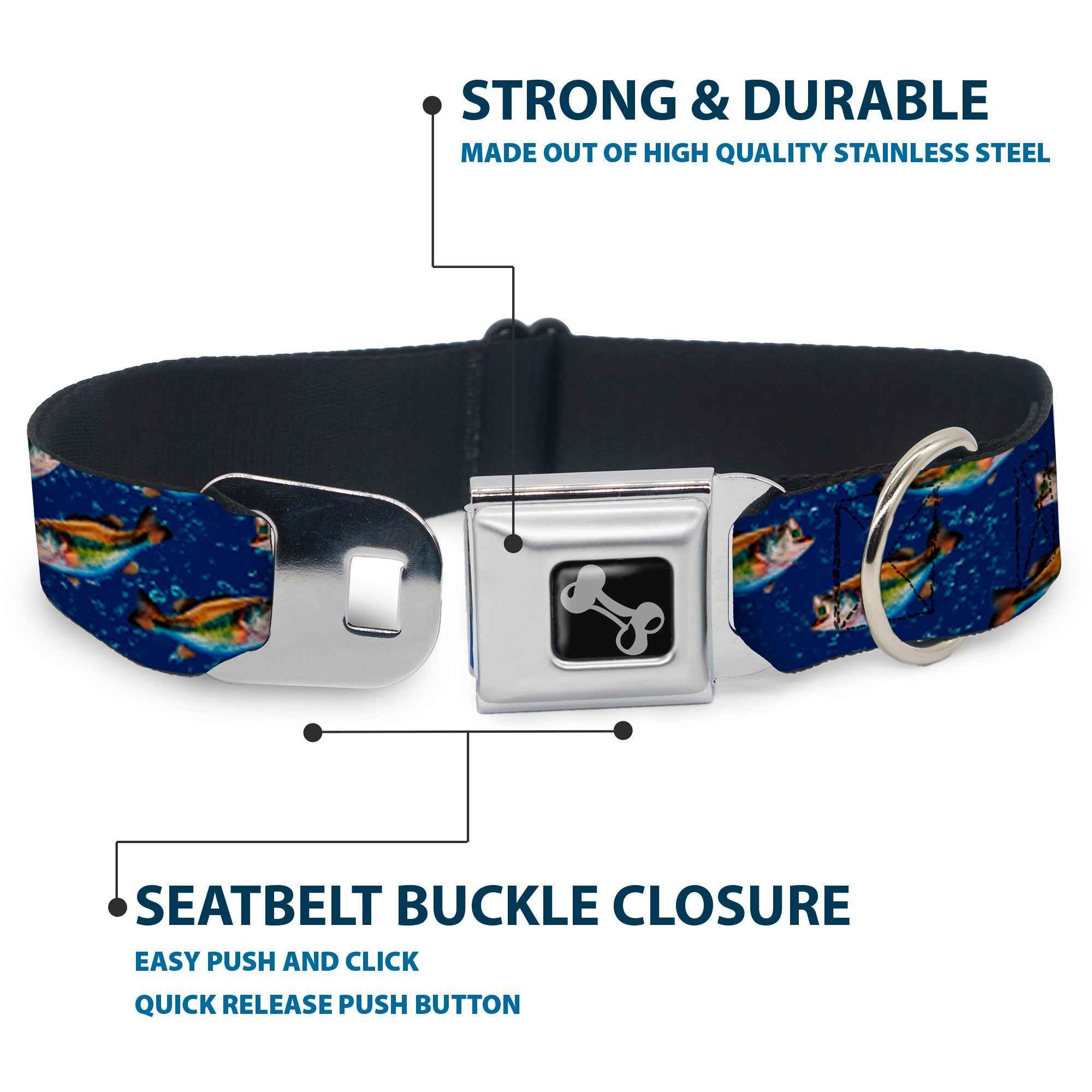 Buckle-Down Bass Fish/Water Bubbles Seatbelt Buckle Dog Collar