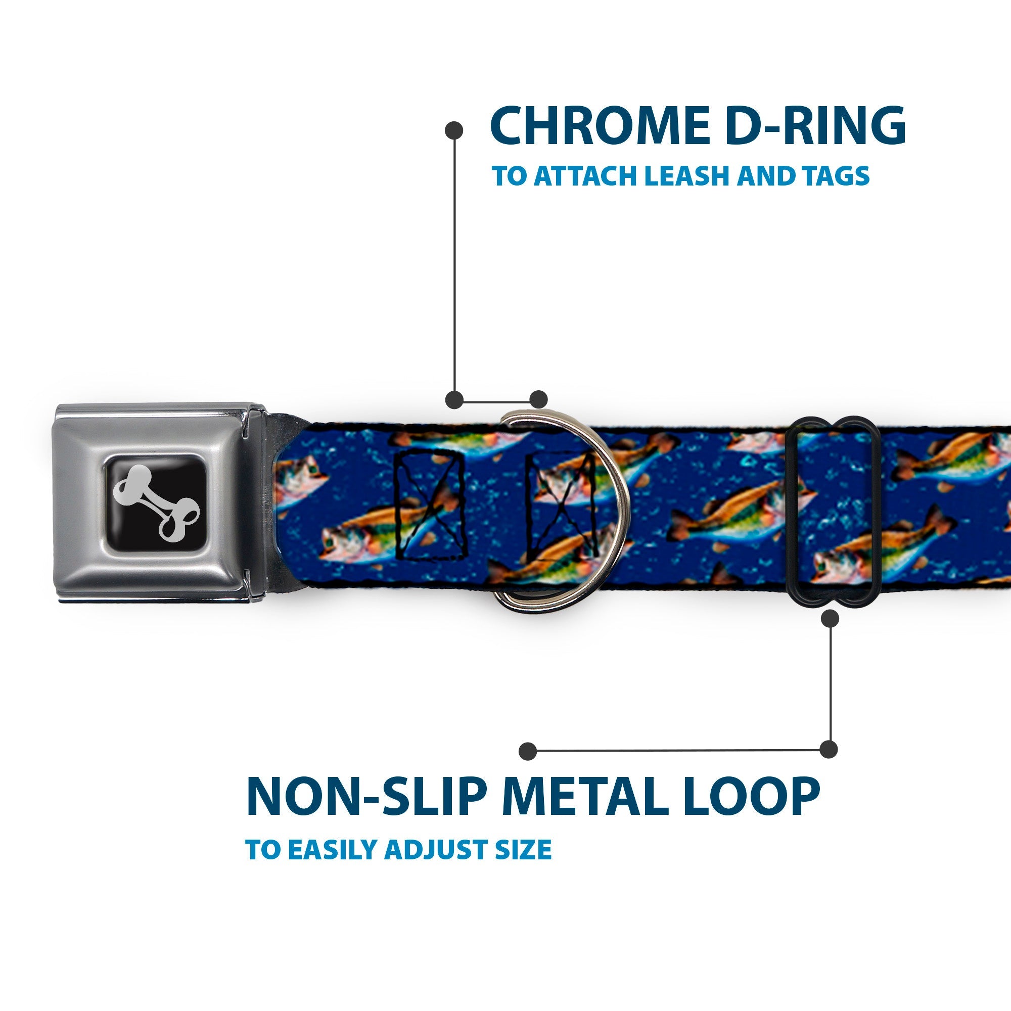 Buckle-Down Bass Fish/Water Bubbles Seatbelt Buckle Dog Collar