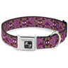 Dog Bone Seatbelt Buckle Collar - Cute Skulls w/Paisley Purple/Pink/Green
