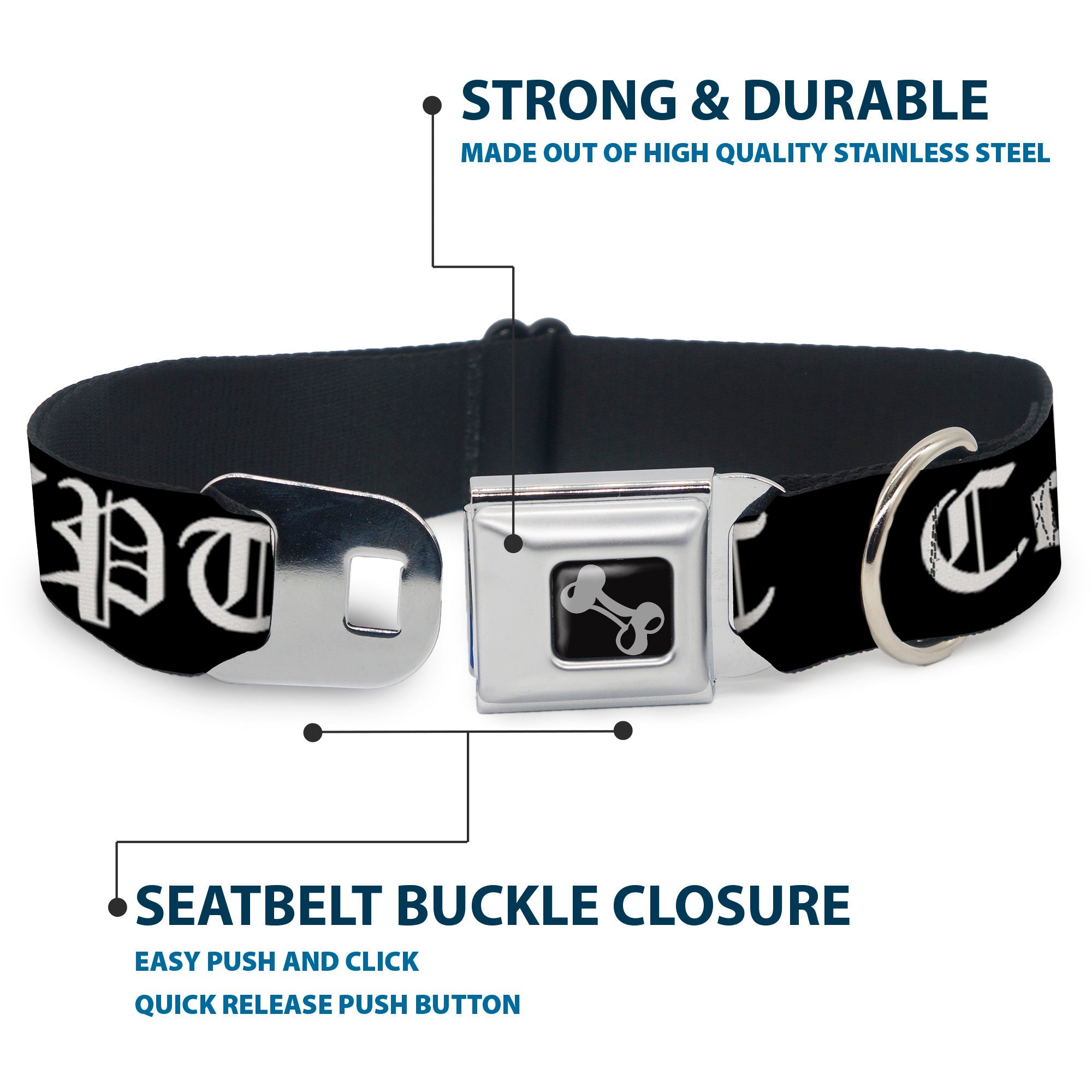 Dog Bone Seatbelt Buckle Collar - COMPTON-CPT Black/White