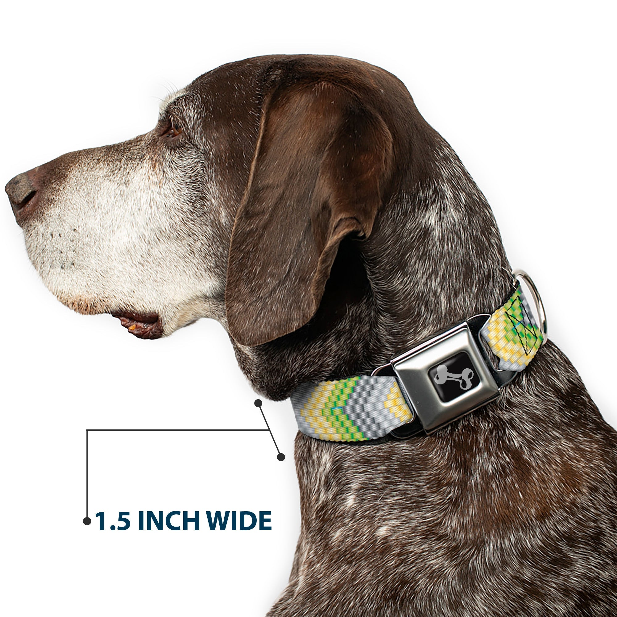 Dog Bone Seatbelt Buckle Collar - Chevron Weave Grays/Yellow/Green
