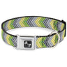 Dog Bone Seatbelt Buckle Collar - Chevron Weave Grays/Yellow/Green