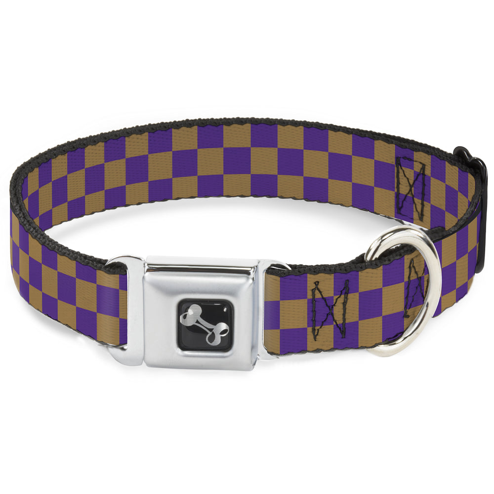 Dog Bone Seatbelt Buckle Collar - Checker Purple/Gold