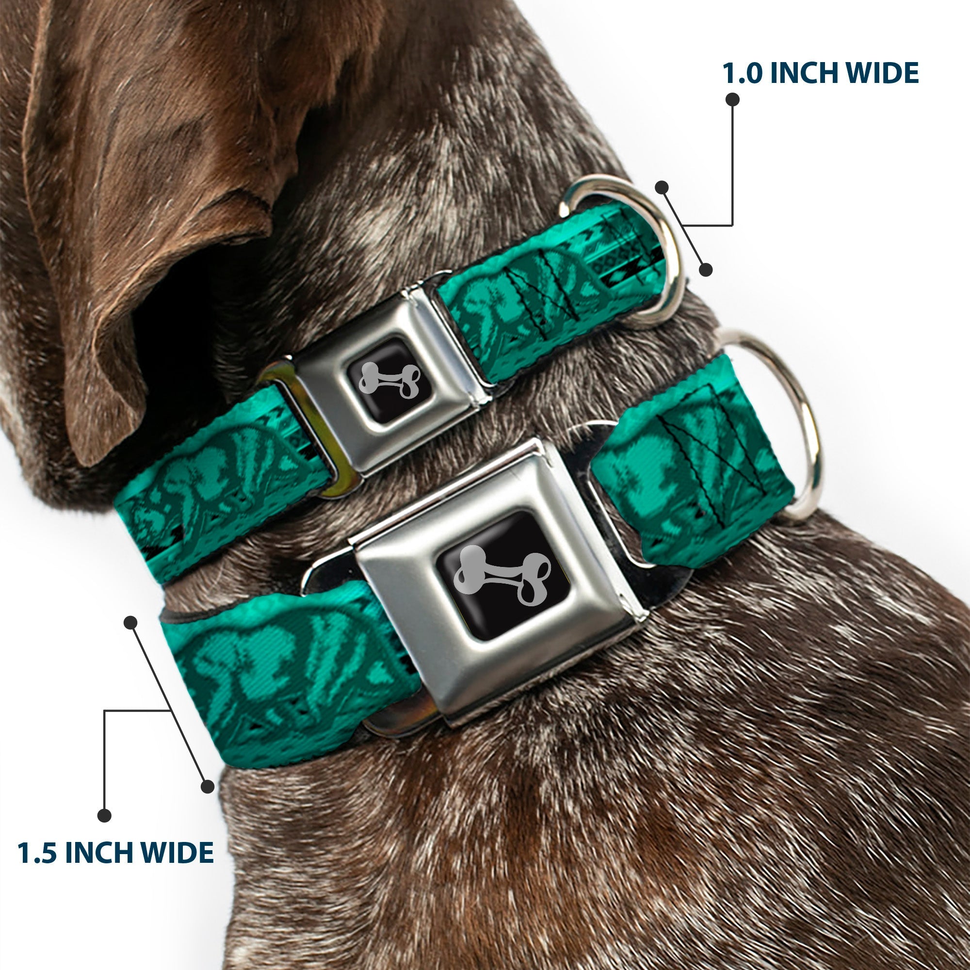 Dog Bone Seatbelt Buckle Collar - Cali Bear/Palm Trees/Geometric Green