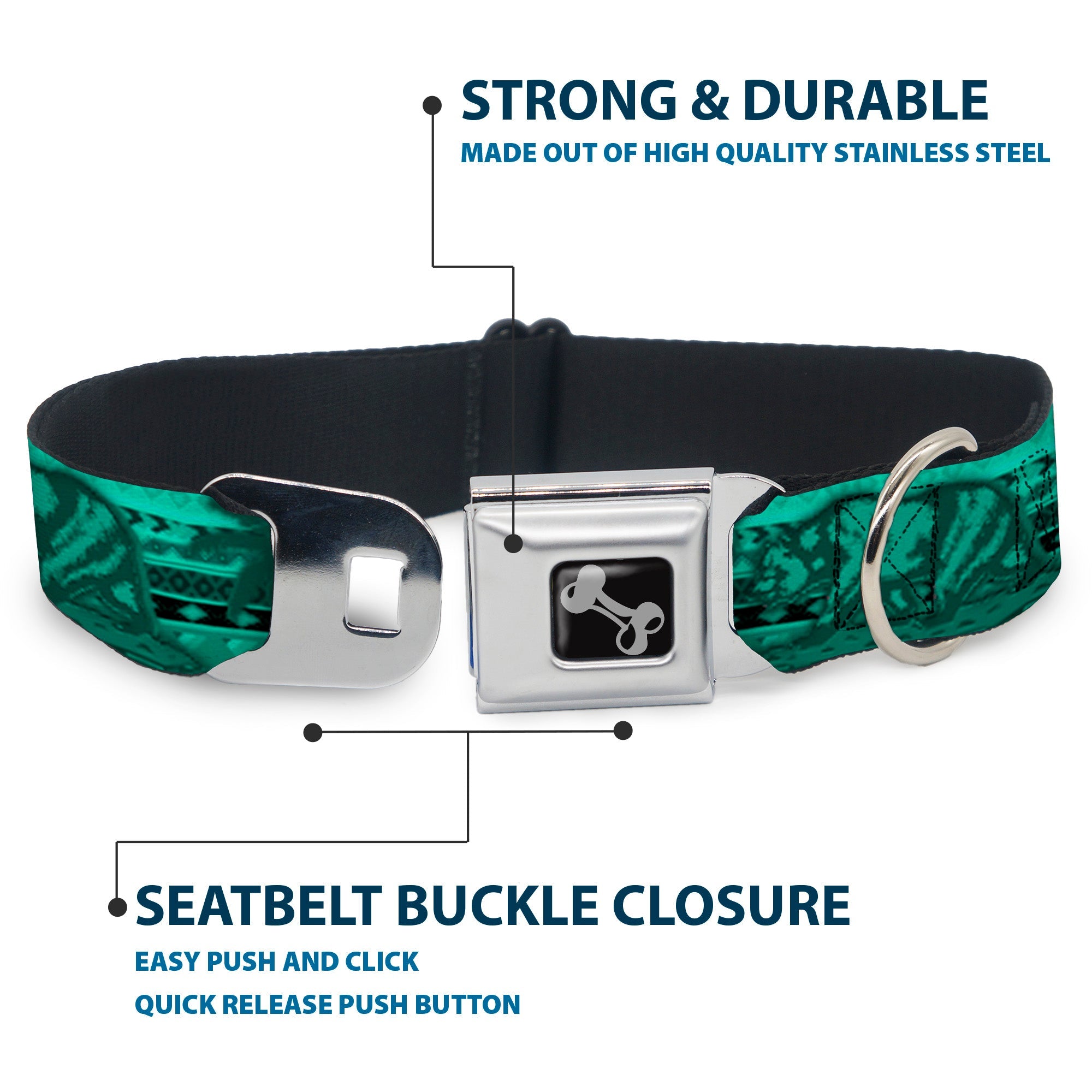 Dog Bone Seatbelt Buckle Collar - Cali Bear/Palm Trees/Geometric Green