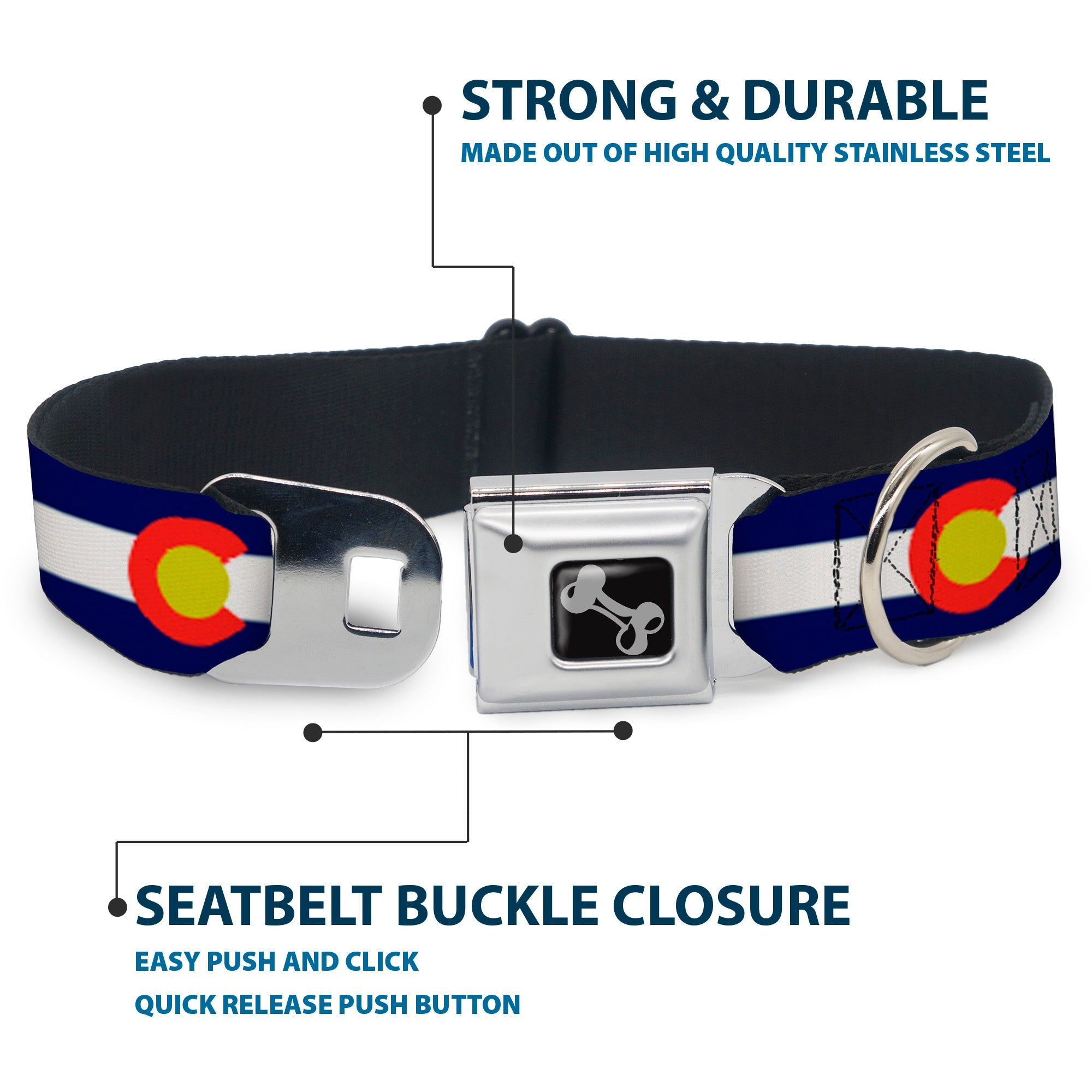 Dog Bone Seatbelt Buckle Collar - Colorado Flags2 Repeat