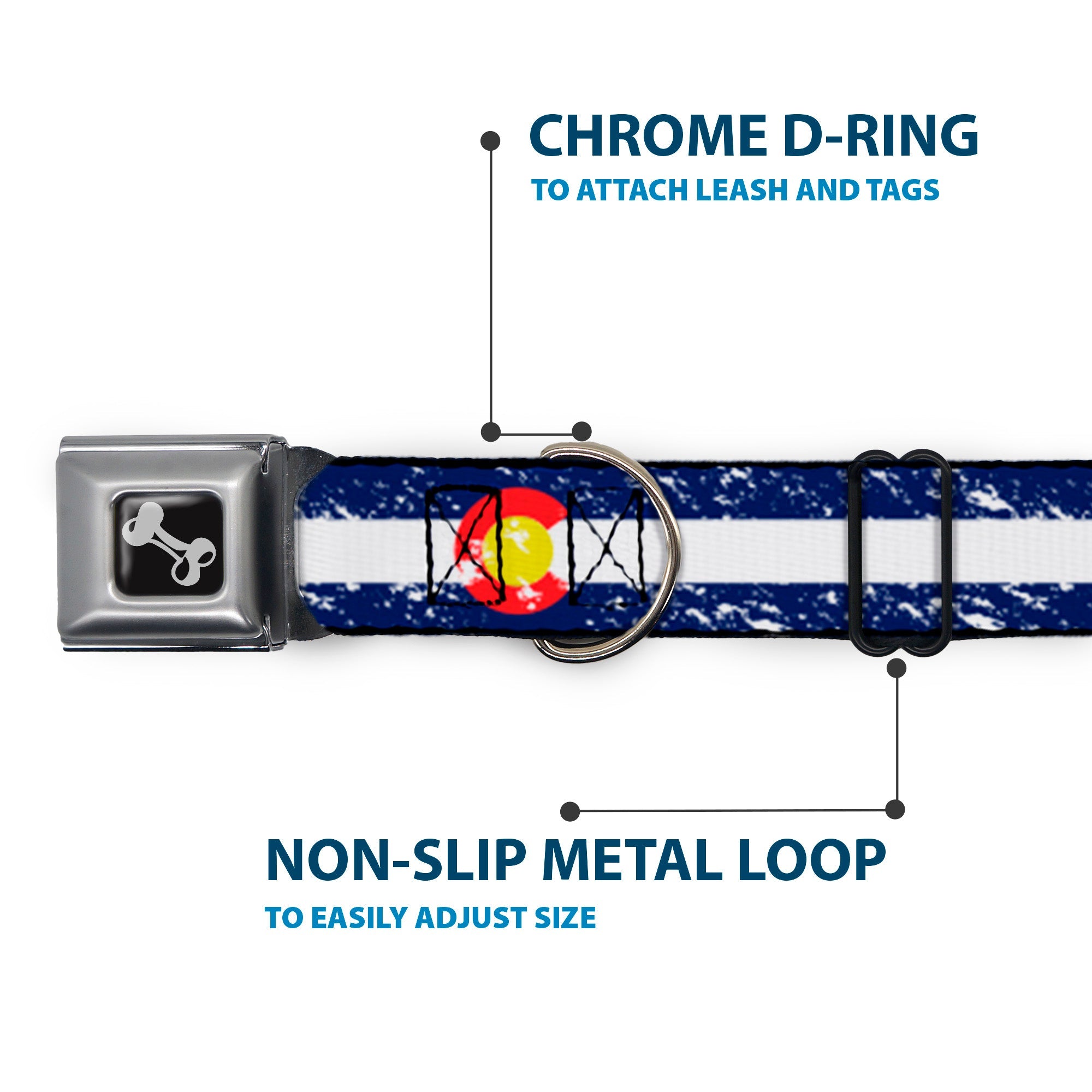 Dog Bone Seatbelt Buckle Collar - Colorado Flags4 Weathered