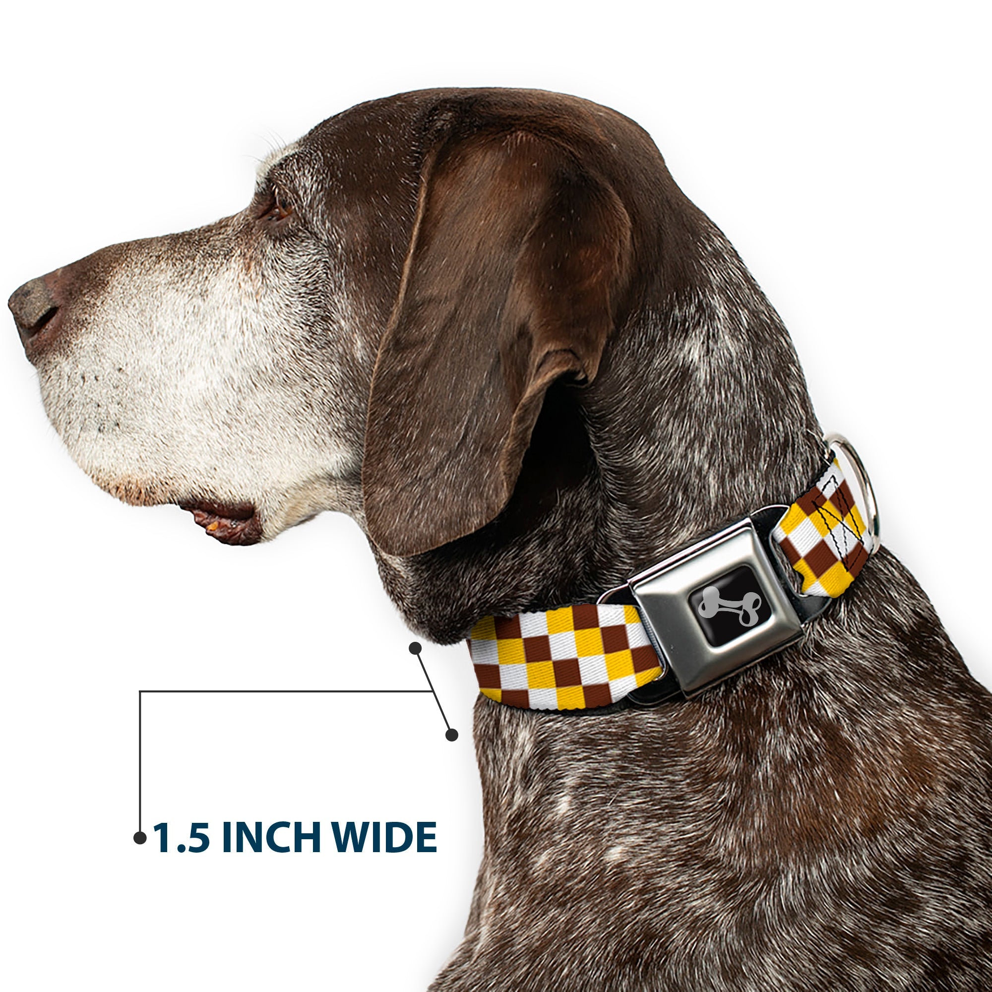 Dog Bone Seatbelt Buckle Collar - Checker White/Gold/Brown