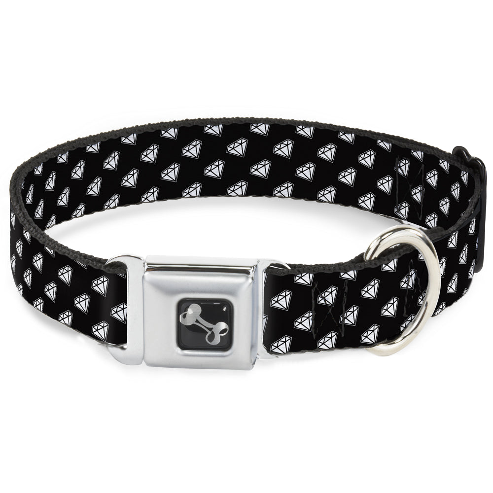 Dog Bone Seatbelt Buckle Collar - Diamonds Diagonal Black/White