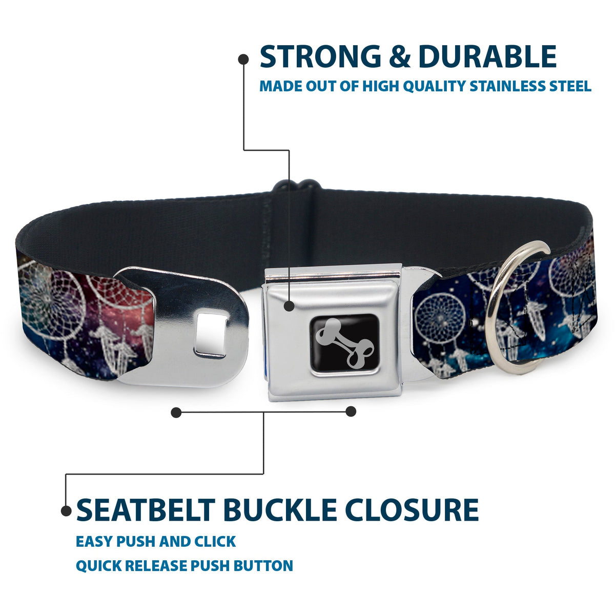 Dog Bone Seatbelt Buckle Collar - Dream Catcher Galaxy/White