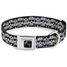 Dog Bone Seatbelt Buckle Collar - Diamond Sugar Skull Stacked Black/Silver Fade/White