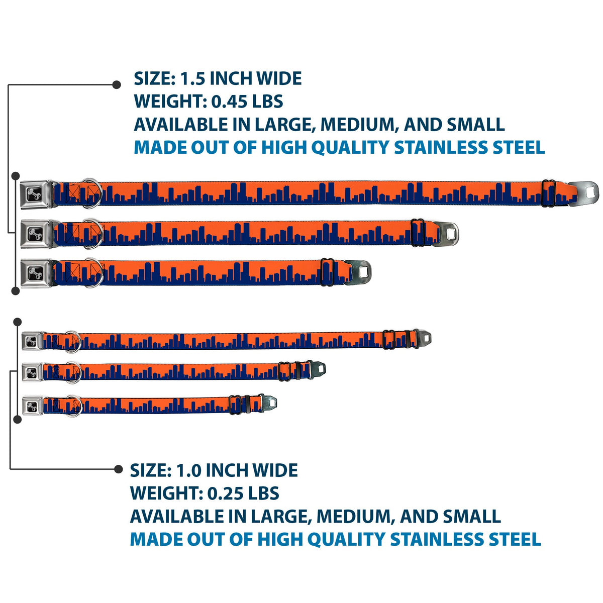 Dog Bone Seatbelt Buckle Collar - Denver Solid Skyline Orange/Navy