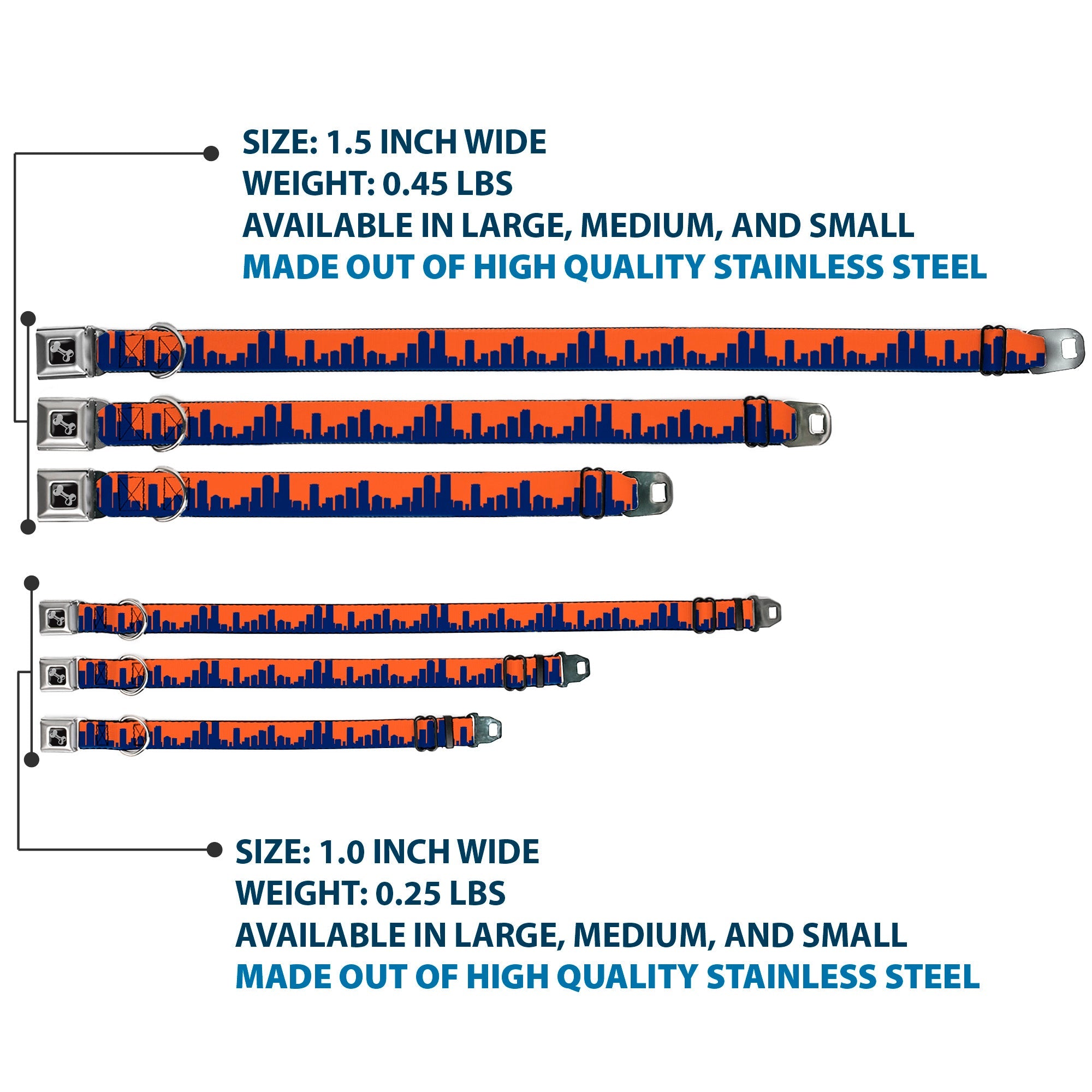 Dog Bone Seatbelt Buckle Collar - Denver Solid Skyline Orange/Navy