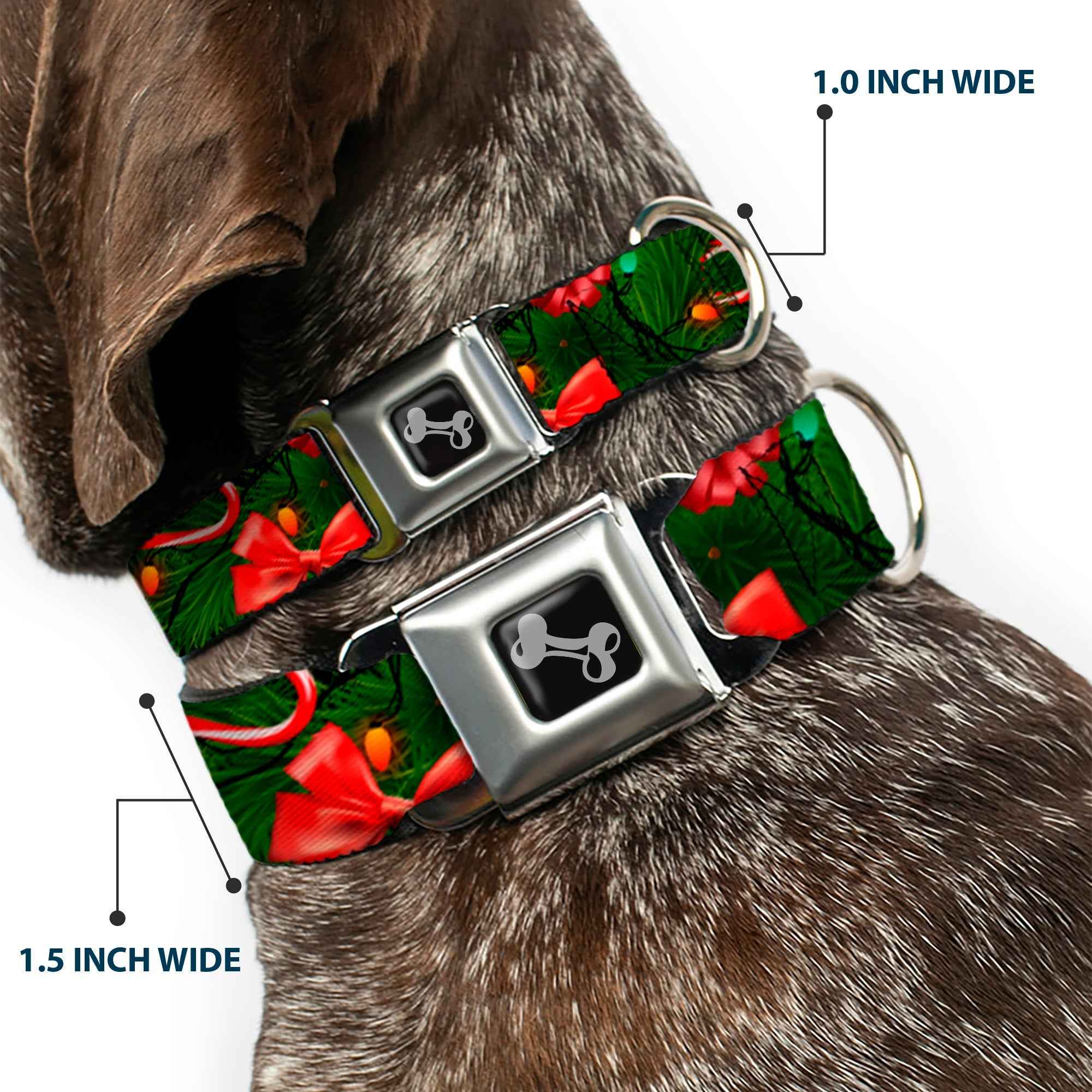 Buckle-Down Decorated Tree2 w/Bows/Lights/Candy Canes Seatbelt Buckle Dog Collar