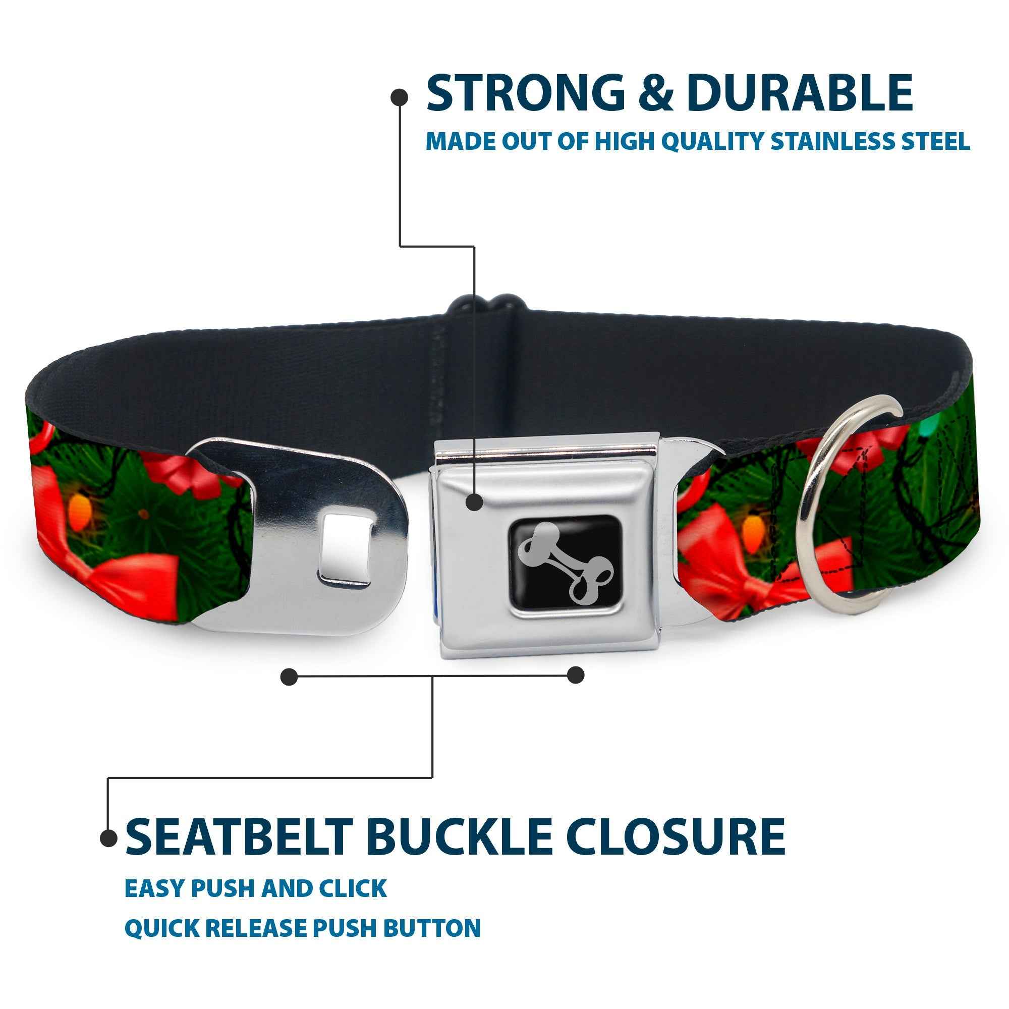Buckle-Down Decorated Tree2 w/Bows/Lights/Candy Canes Seatbelt Buckle Dog Collar