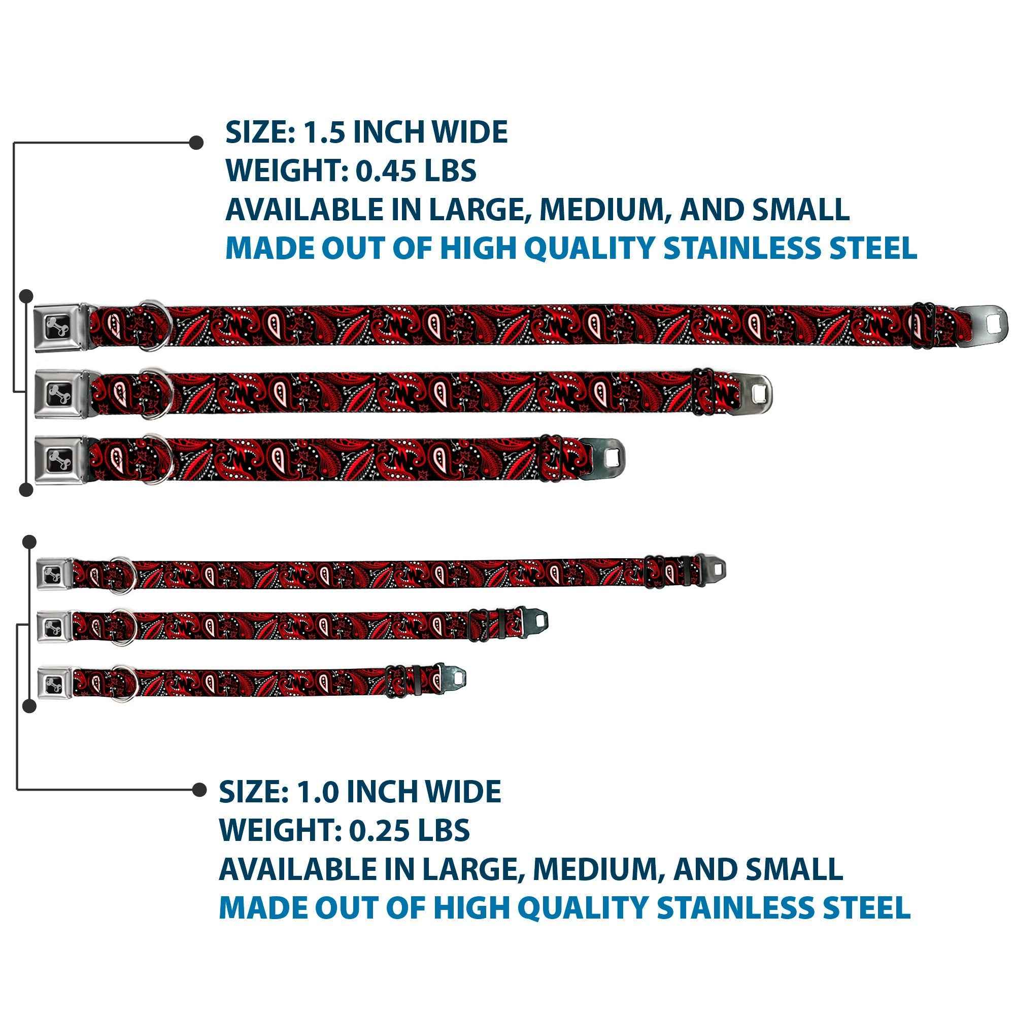 Buckle-Down Floral Paisley3 Black/Red/Gray/White Seatbelt Buckle Dog Collar