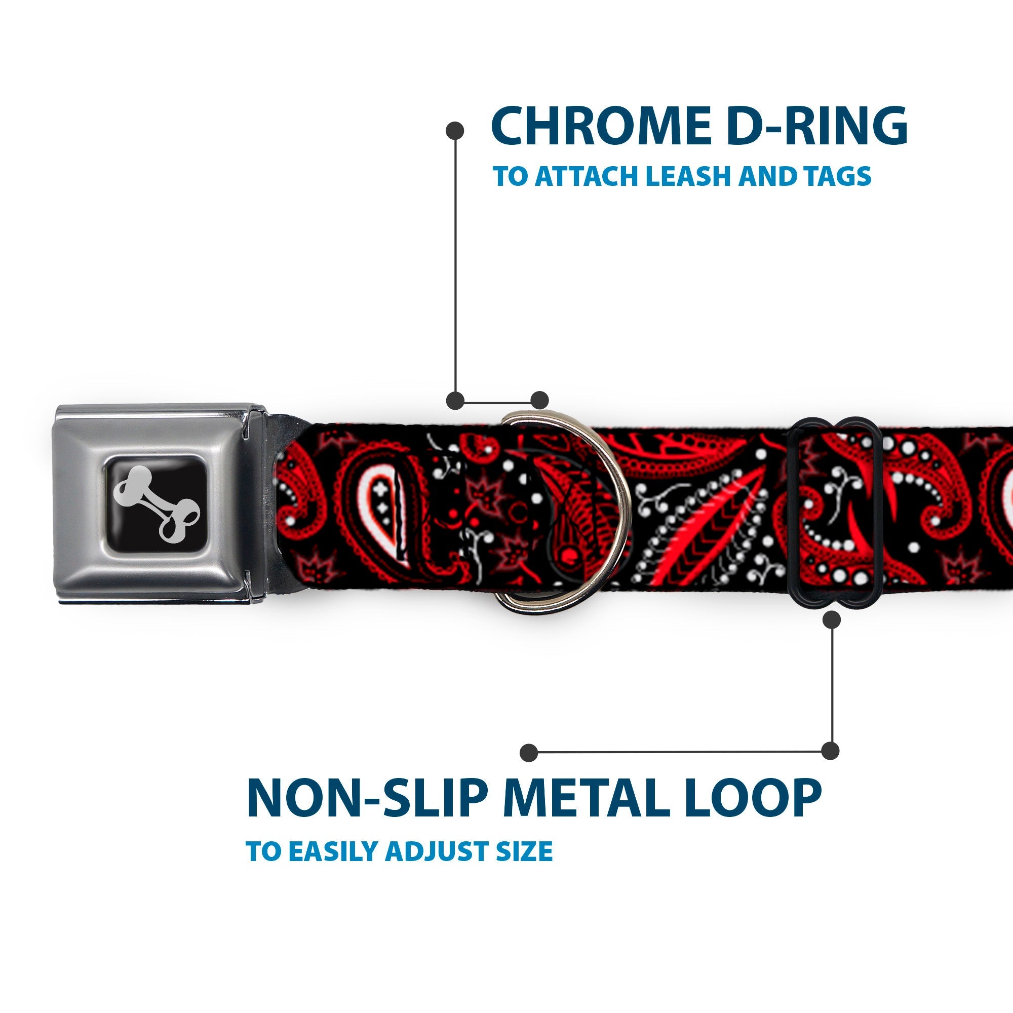 Buckle-Down Floral Paisley3 Black/Red/Gray/White Seatbelt Buckle Dog Collar
