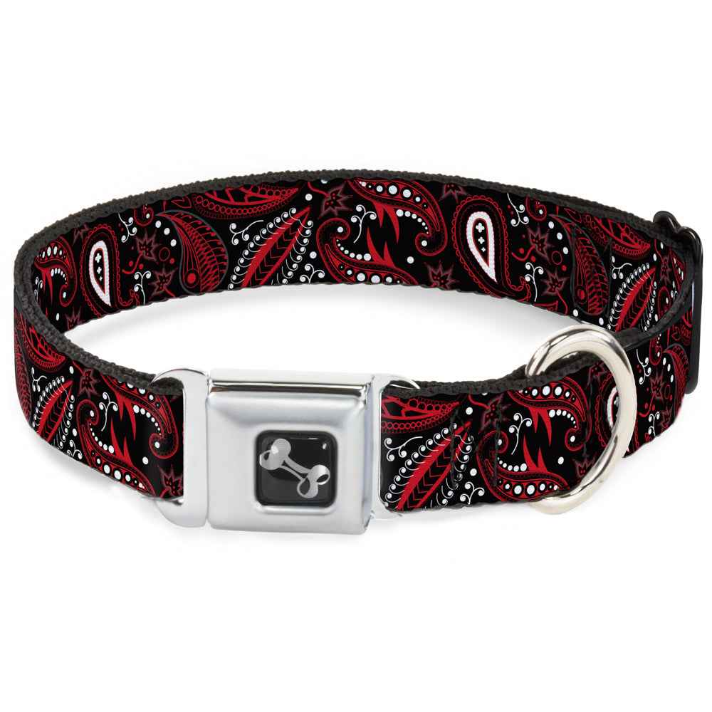 Buckle-Down Floral Paisley3 Black/Red/Gray/White Seatbelt Buckle Dog Collar