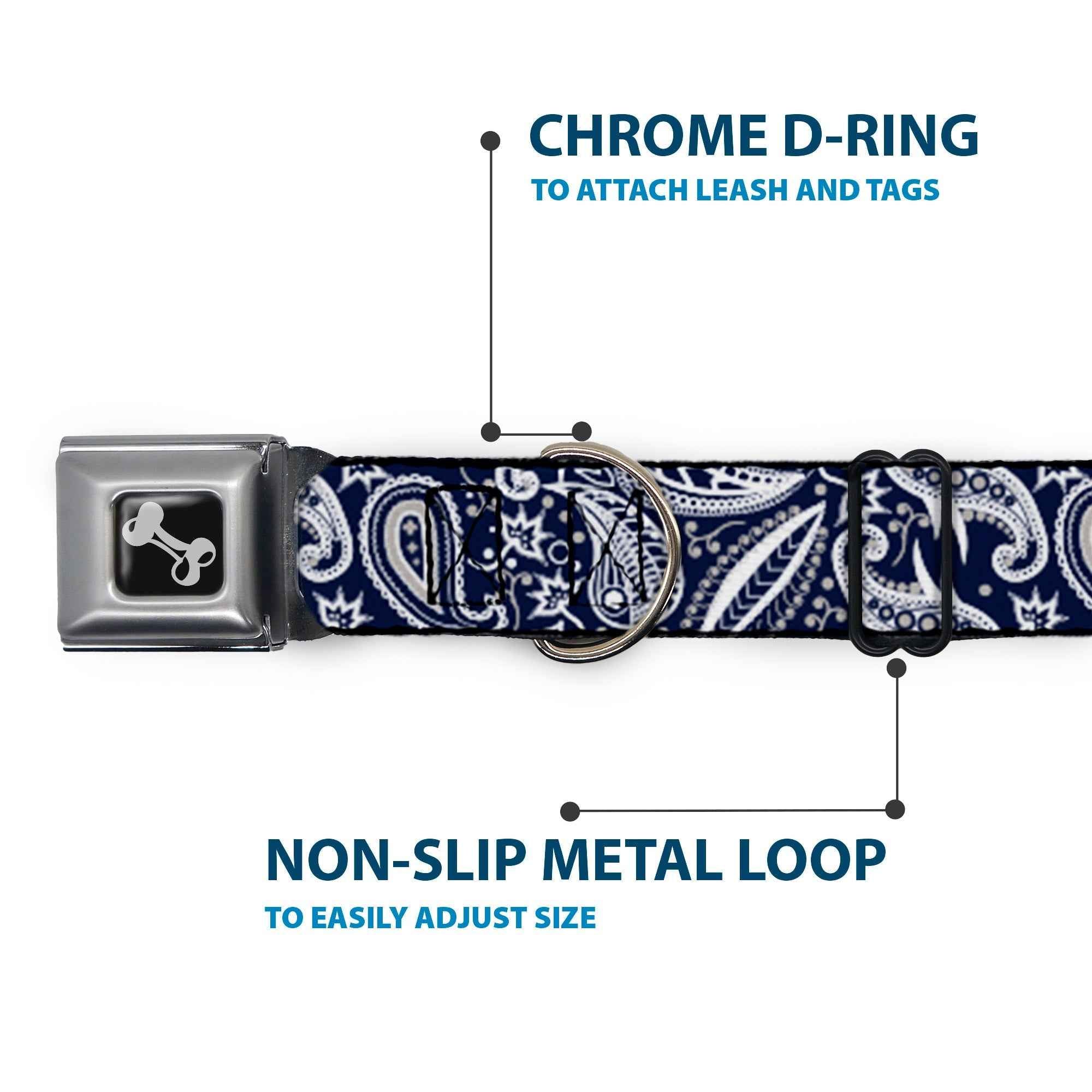 Buckle-Down Floral Paisley3 Blue/White/Gray Seatbelt Buckle Dog Collar