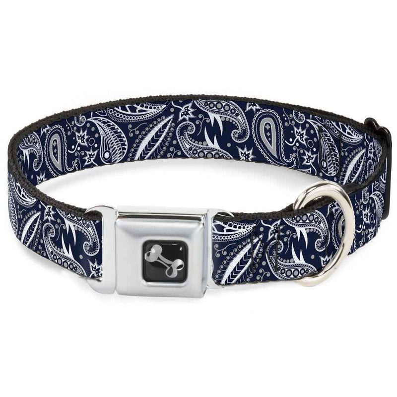Buckle-Down Floral Paisley3 Blue/White/Gray Seatbelt Buckle Dog Collar