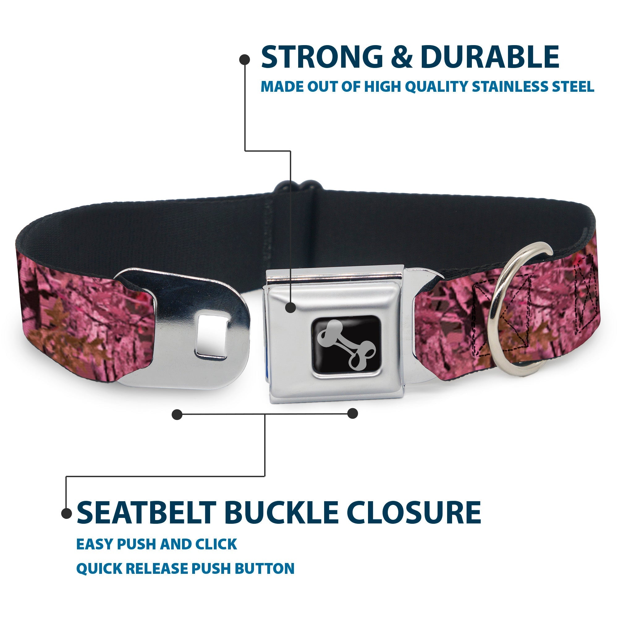 Buckle-Down Hunting Camo Pinks Seatbelt Buckle Dog Collar