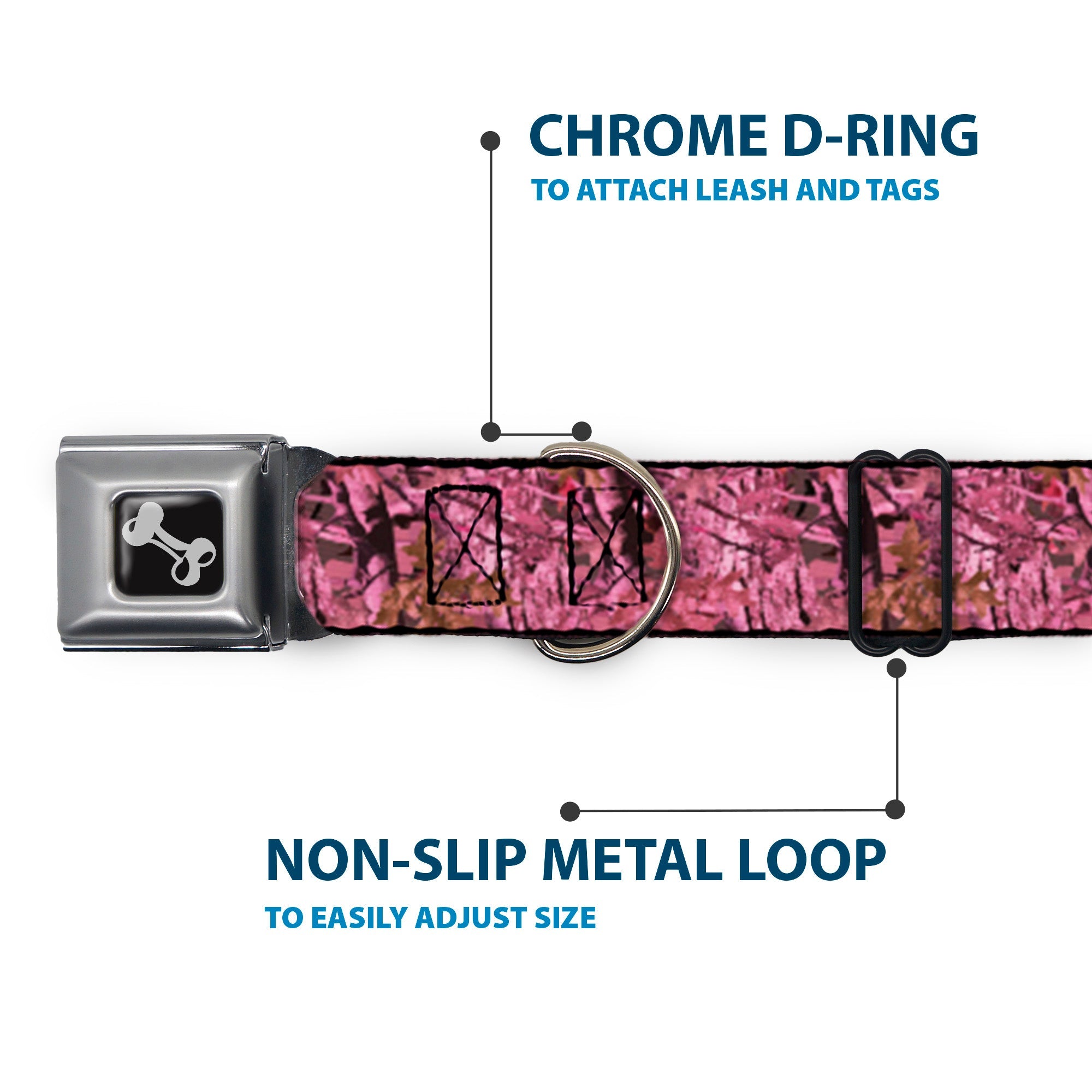 Buckle-Down Hunting Camo Pinks Seatbelt Buckle Dog Collar