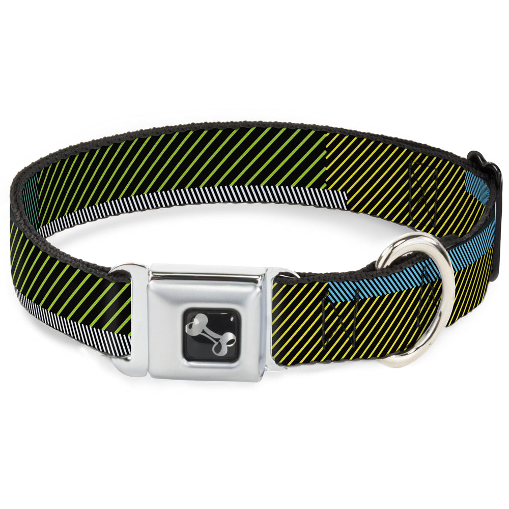 Dog Bone Seatbelt Buckle Collar - Hash Mark Stripe Black/Multi Color