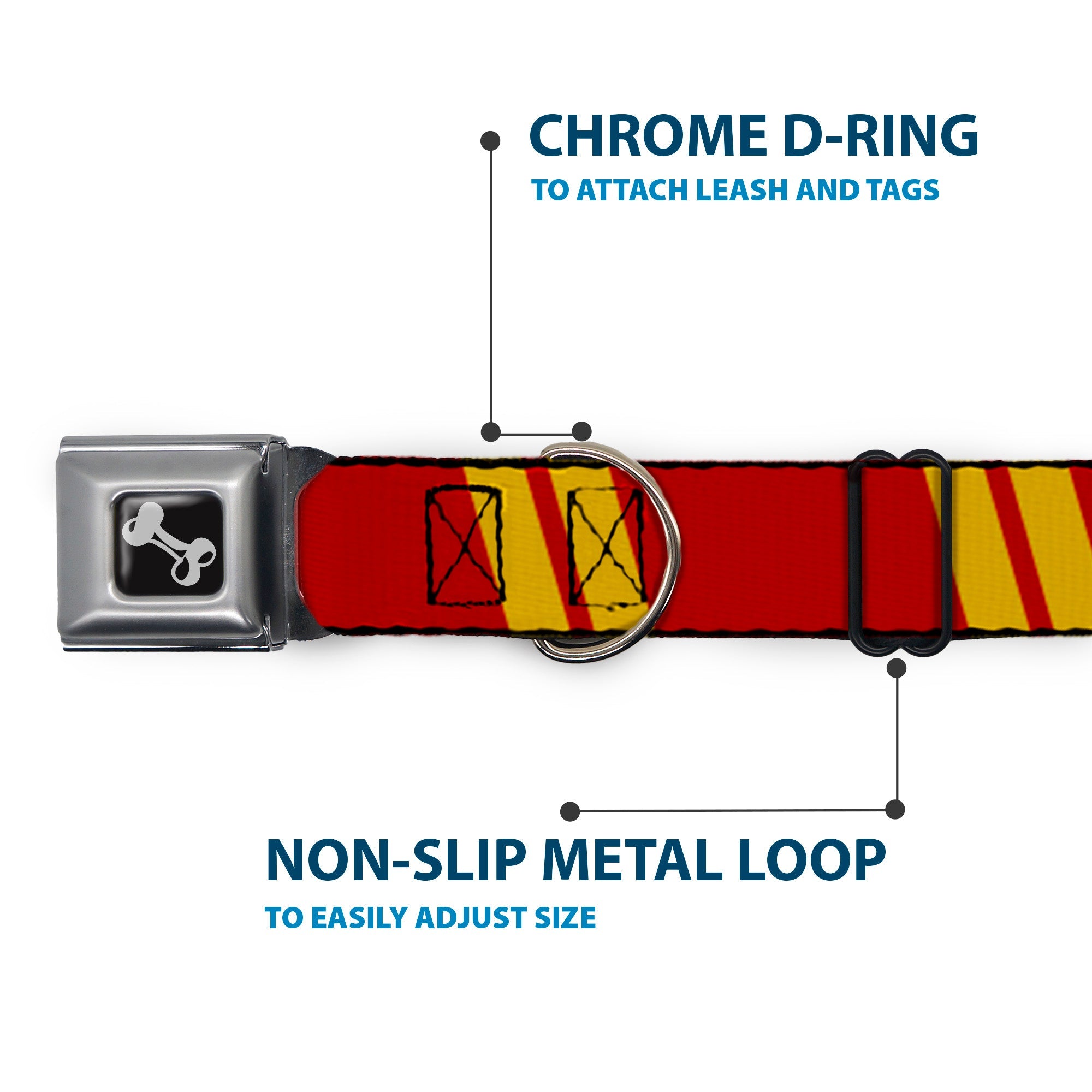 Dog Bone Seatbelt Buckle Collar - Hash Mark Stripe Double Maroon/Gold