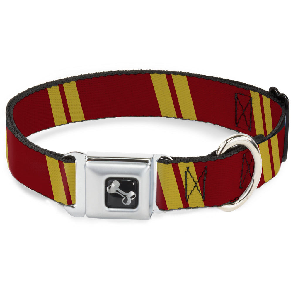 Dog Bone Seatbelt Buckle Collar - Hash Mark Stripe Double Maroon/Gold