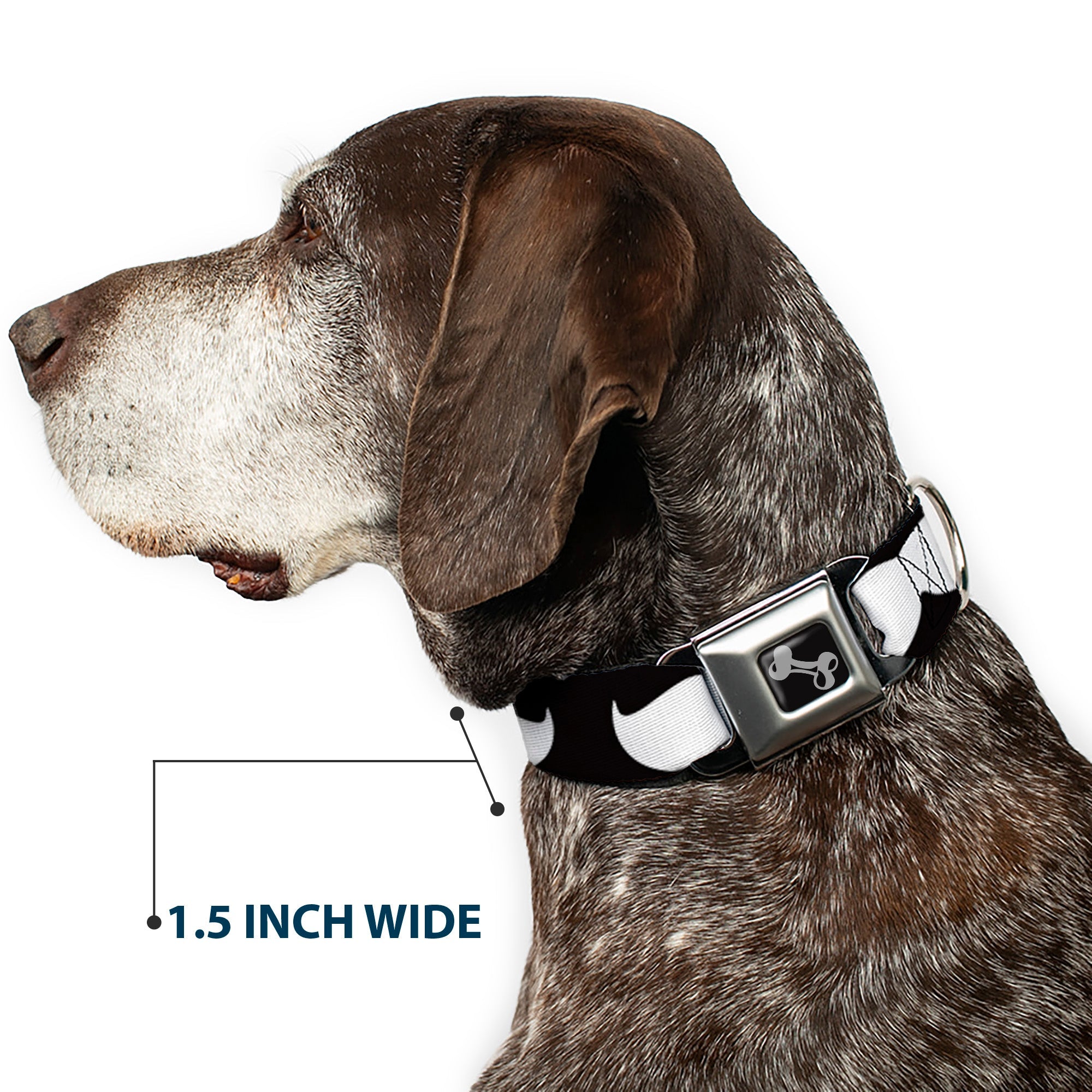 Dog Bone Seatbelt Buckle Collar - Mustache Black/White