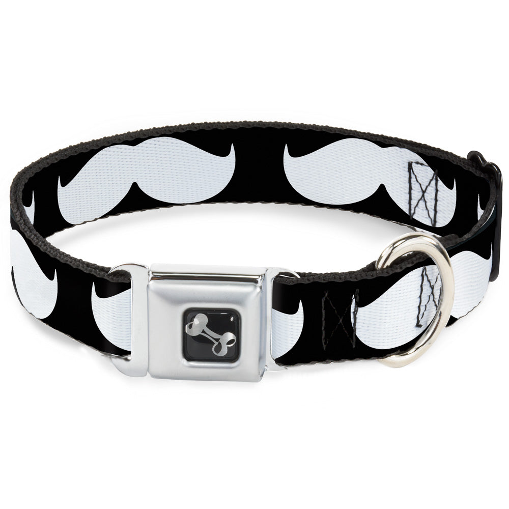 Dog Bone Seatbelt Buckle Collar - Mustache Black/White
