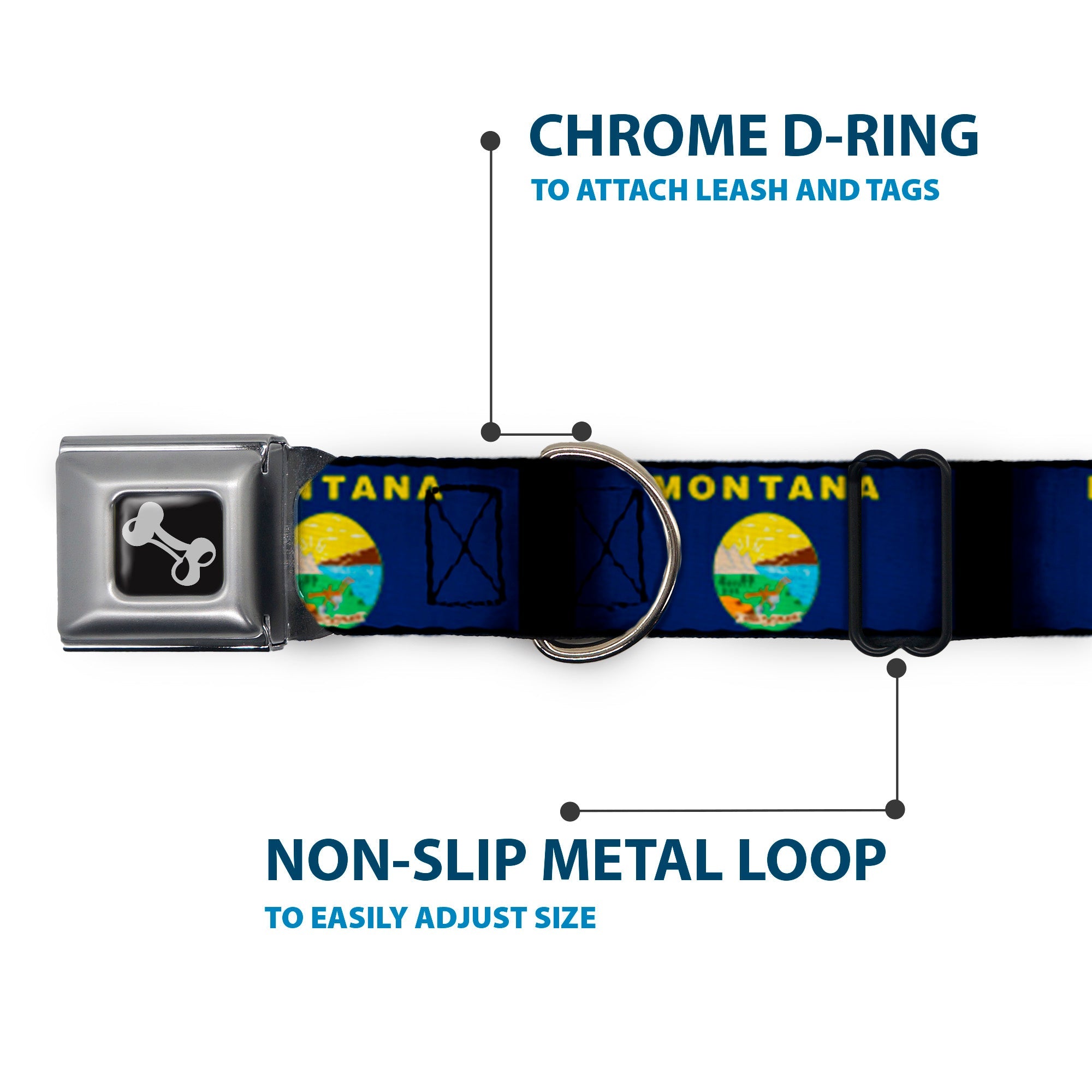Dog Bone Seatbelt Buckle Collar - Montana Flags2