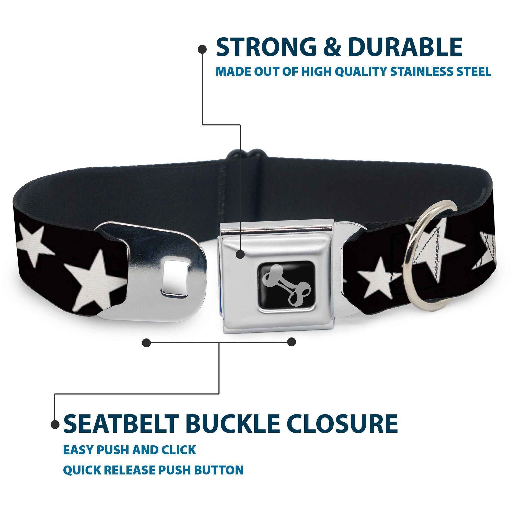 Buckle-Down Multi Stars Black/White Seatbelt Buckle Dog Collar
