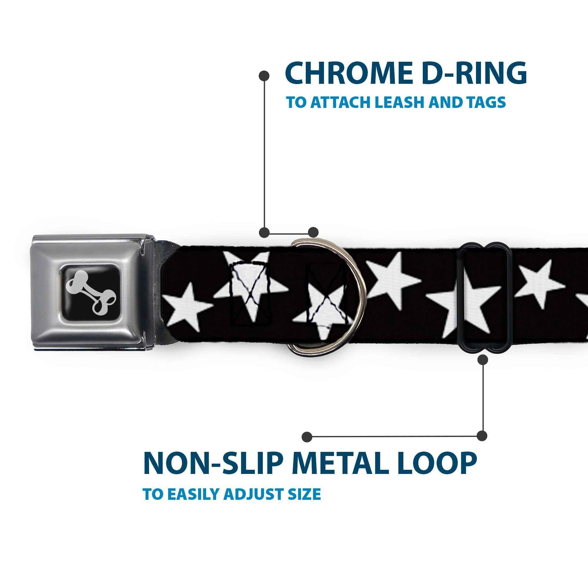 Buckle-Down Multi Stars Black/White Seatbelt Buckle Dog Collar