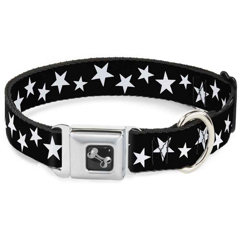 Buckle-Down Multi Stars Black/White Seatbelt Buckle Dog Collar