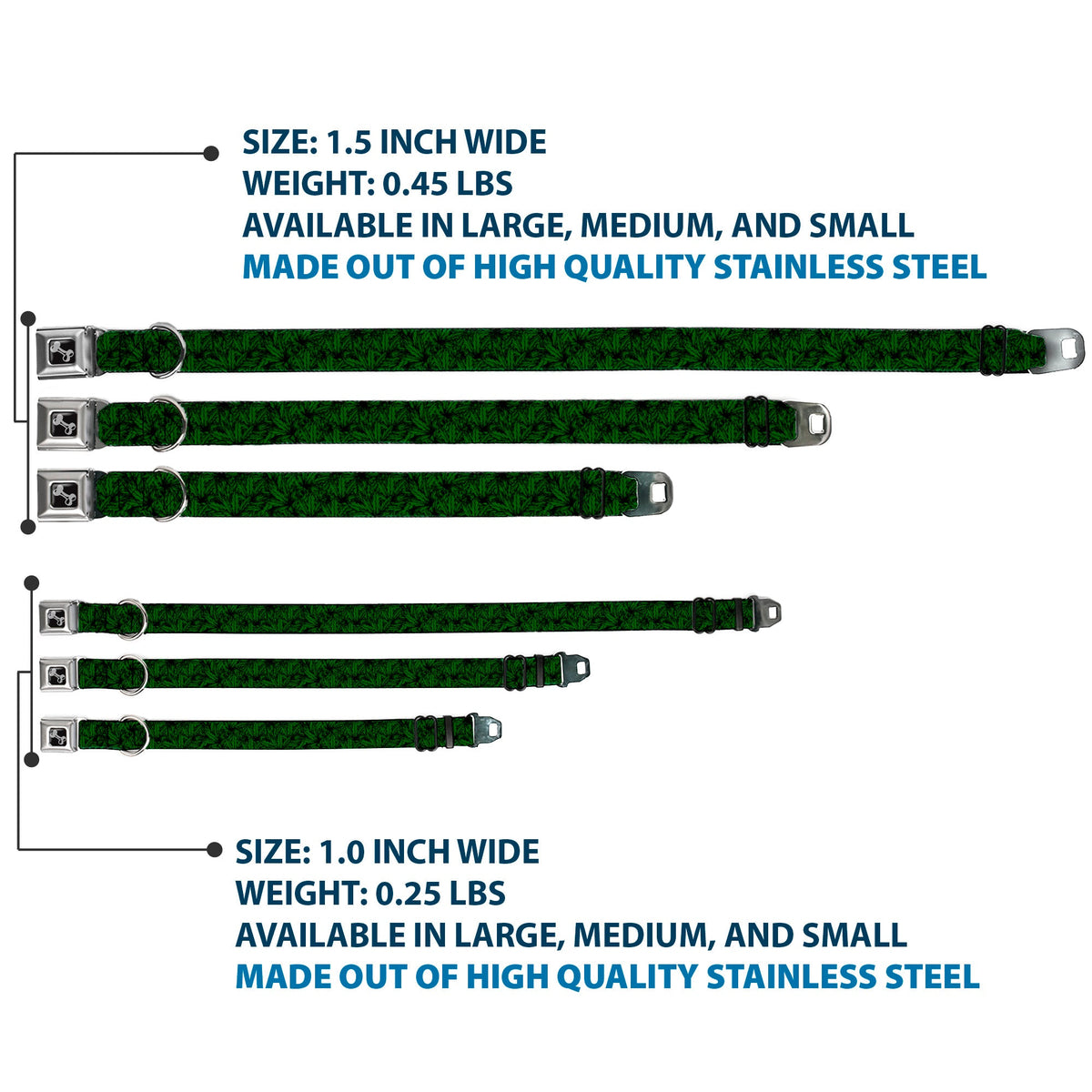 Buckle-Down Seatbelt Buckle Dog Collar - Marijuana Leaves Stacked Black/Green