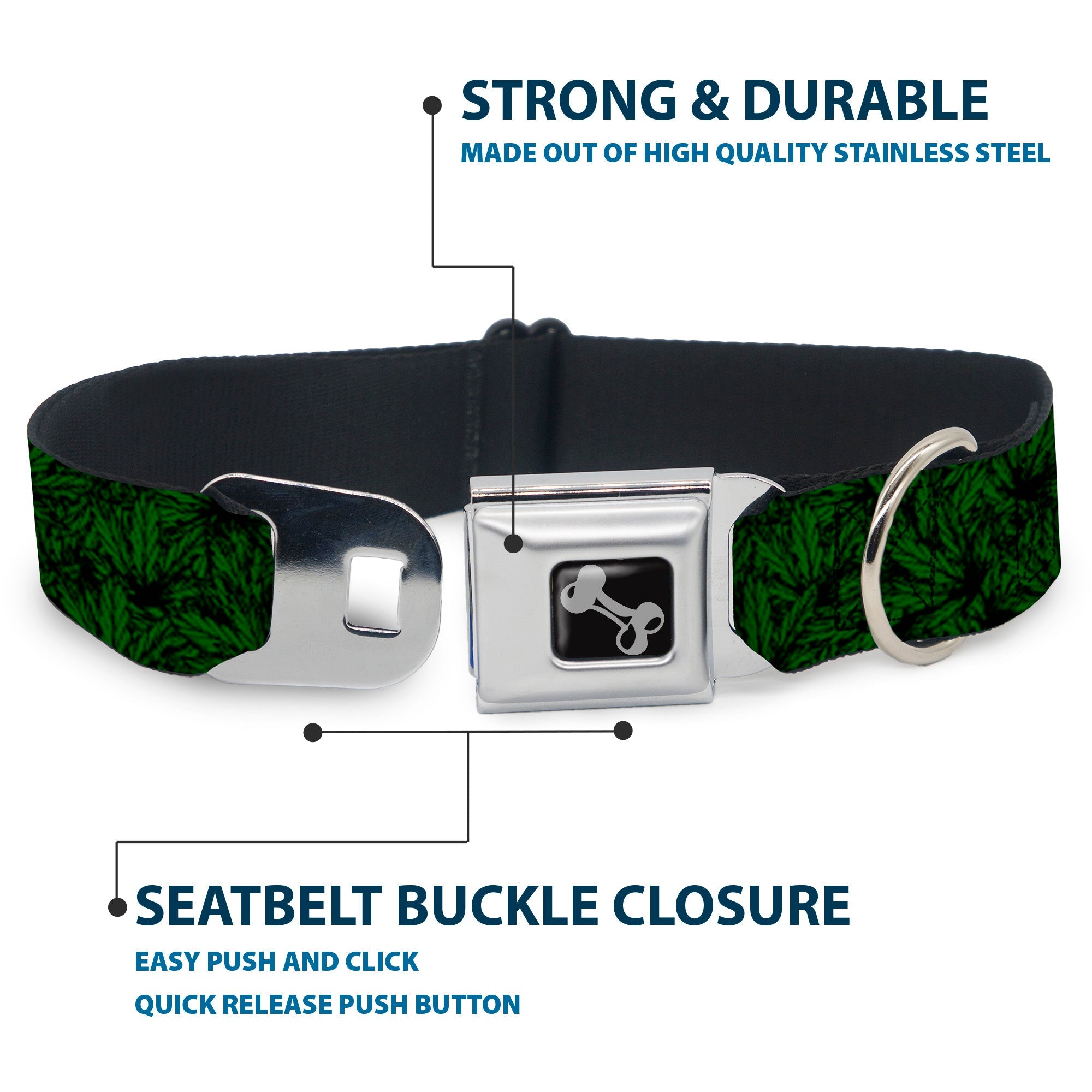 Buckle-Down Seatbelt Buckle Dog Collar - Marijuana Leaves Stacked Black/Green