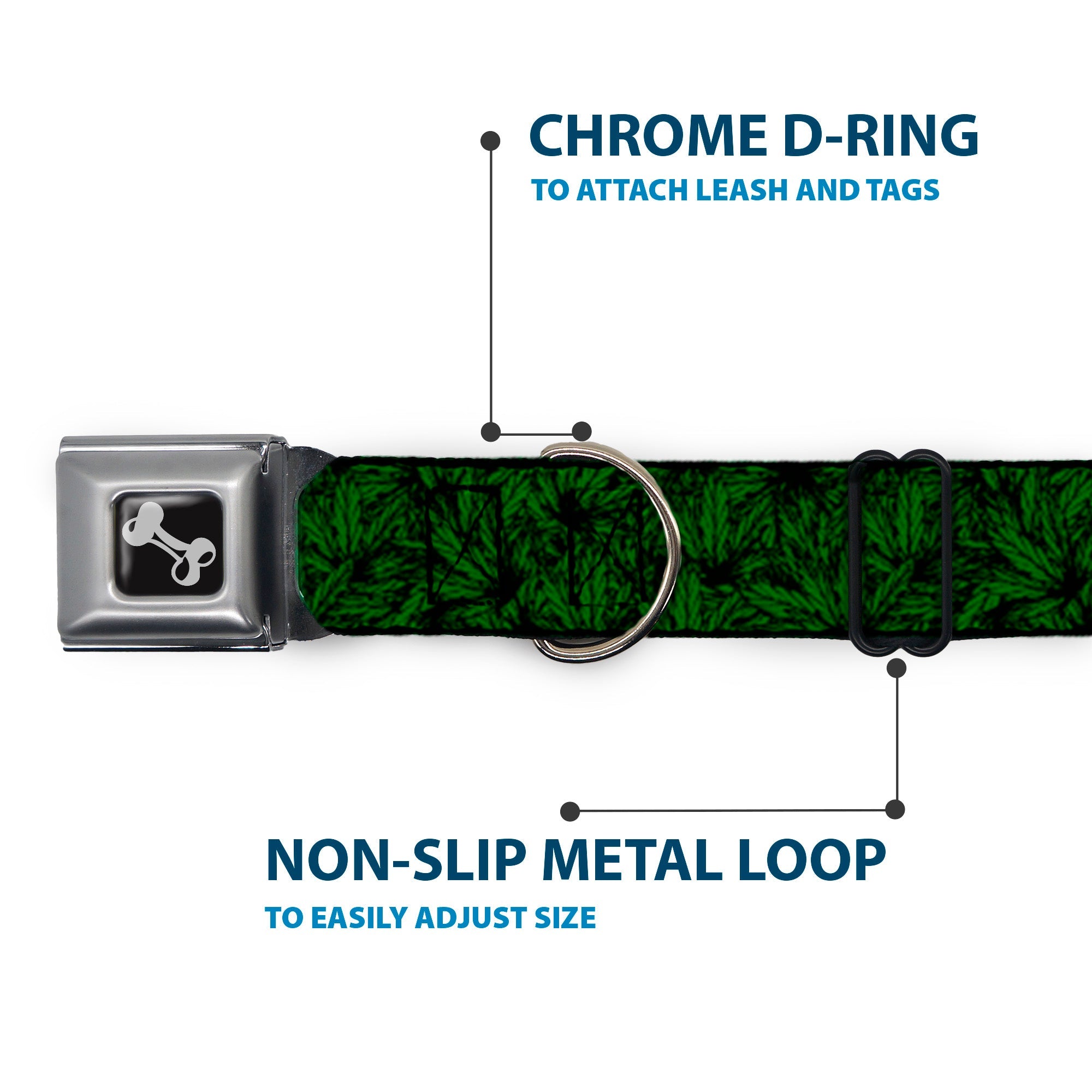 Buckle-Down Seatbelt Buckle Dog Collar - Marijuana Leaves Stacked Black/Green