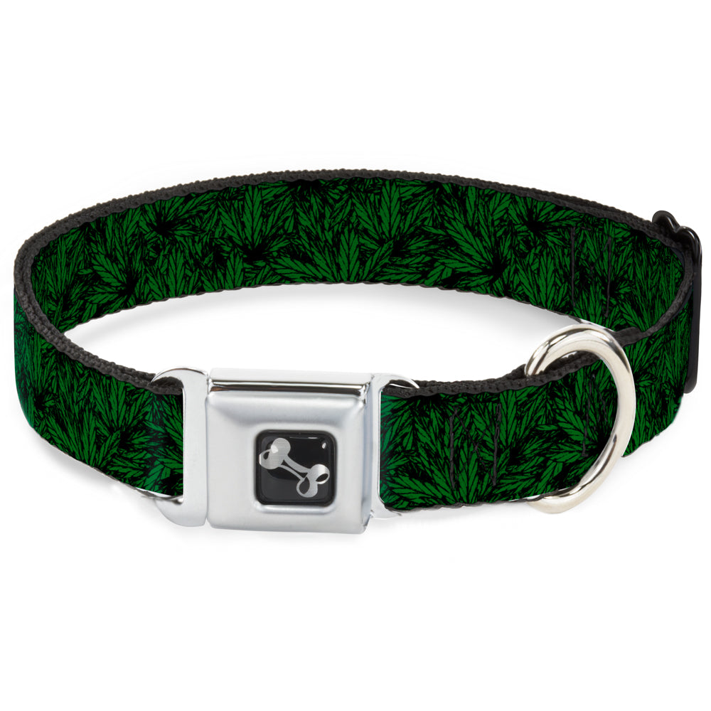 Buckle-Down Seatbelt Buckle Dog Collar - Marijuana Leaves Stacked Black/Green