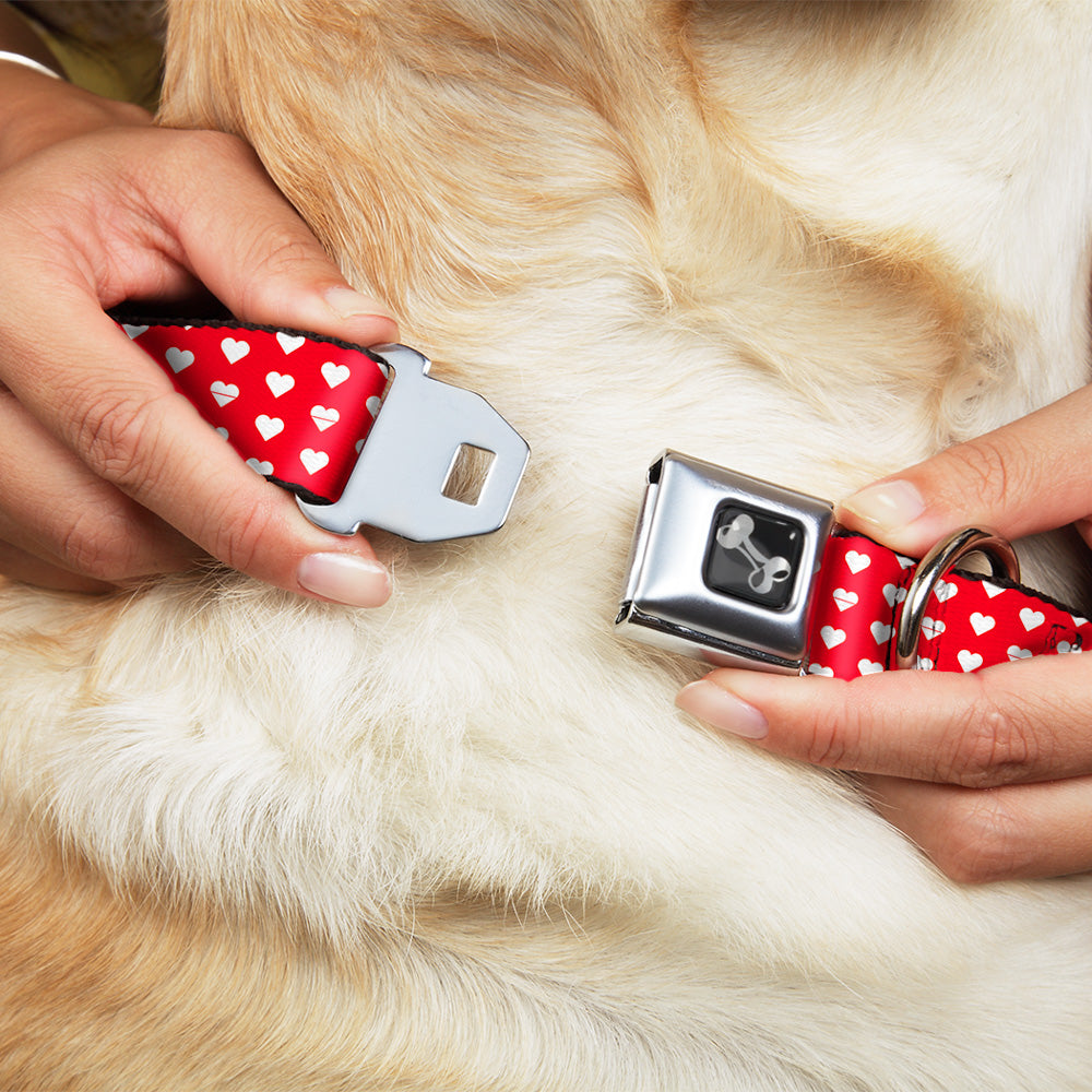 Buckle-Down Mini Hearts Monogram Red/White Seatbelt Buckle Dog Collar