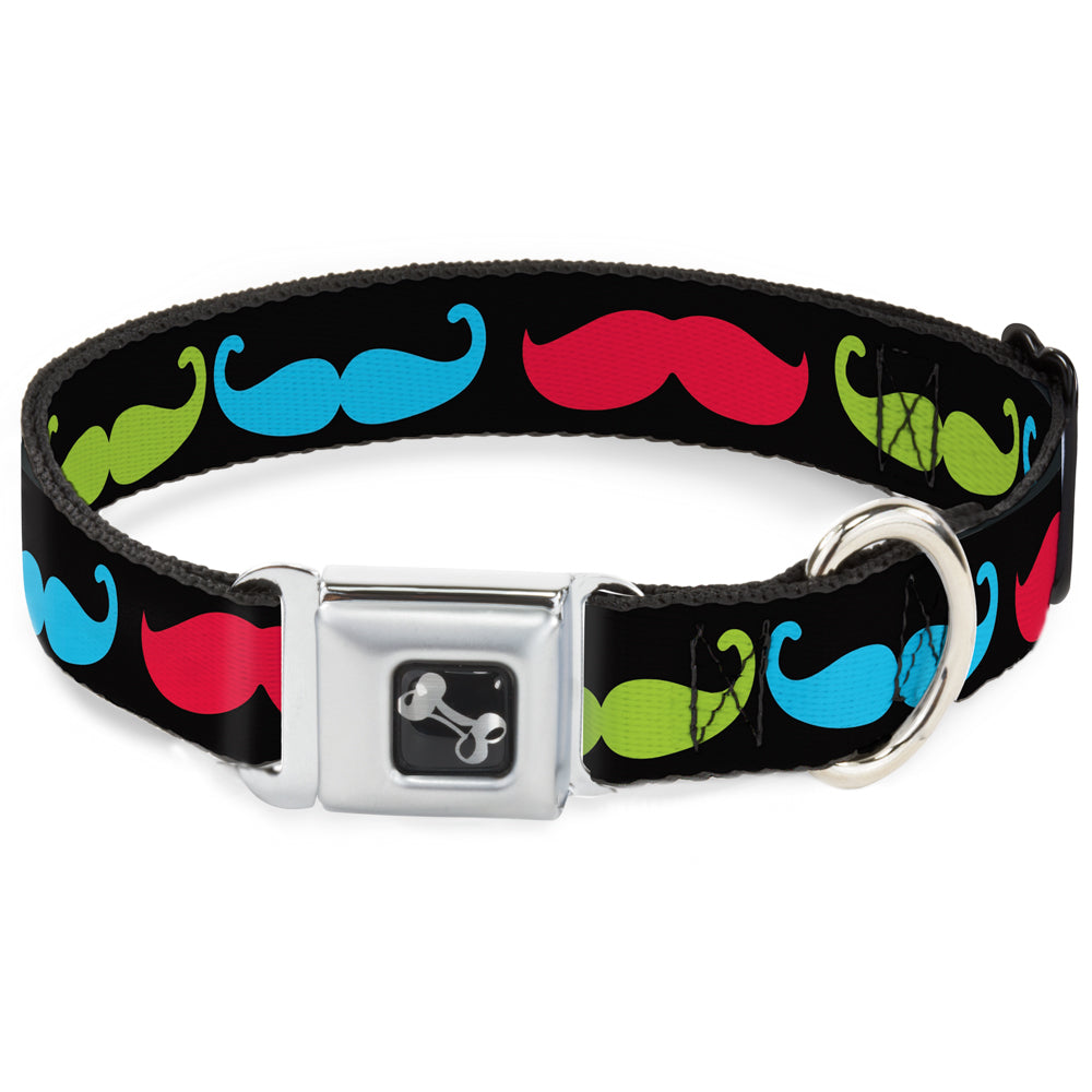 Dog Bone Seatbelt Buckle Collar - Mustaches-4 Black/Multi Color