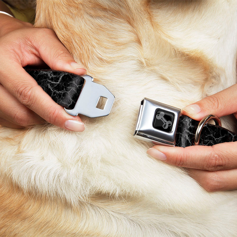 Buckle-Down Dog Bone Black/Silver Seatbelt Buckle Dog Collar - Marble Black/Charcoal Gray