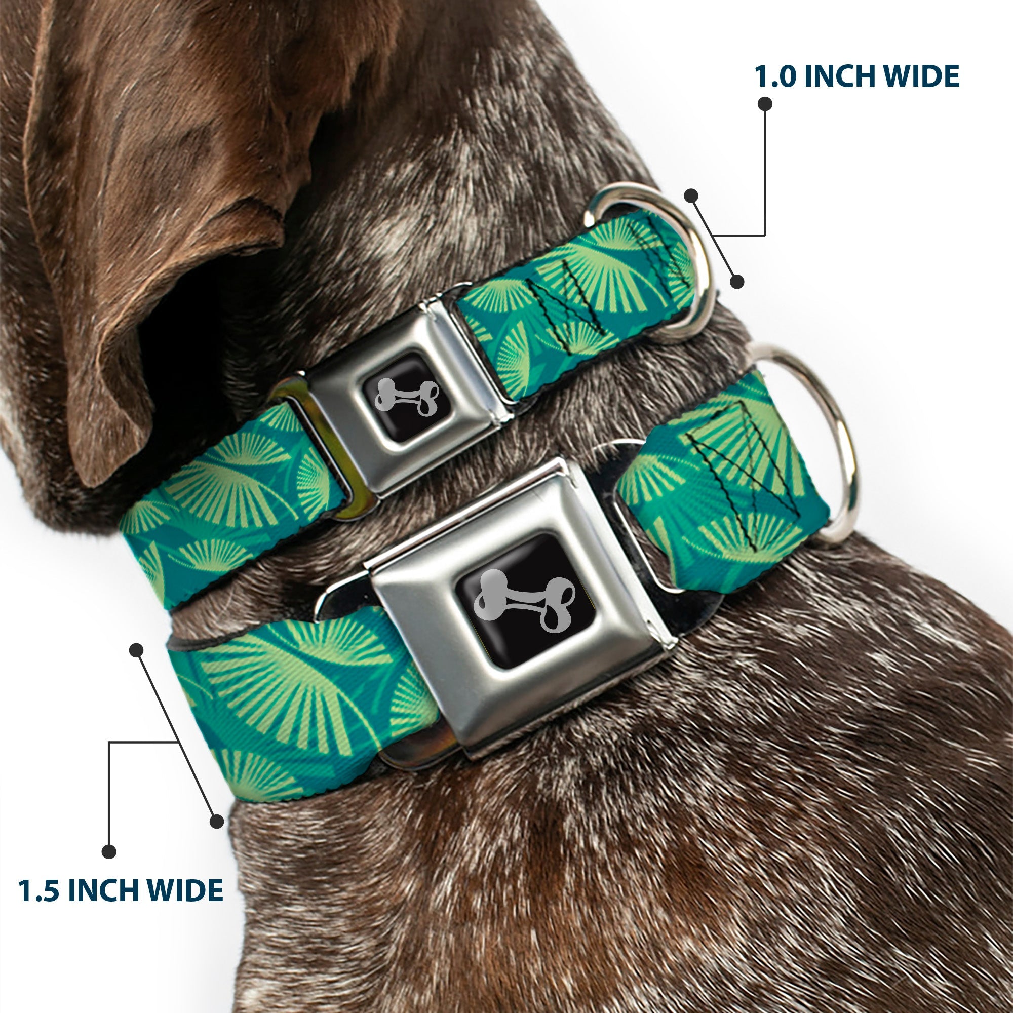 Dog Bone Seatbelt Buckle Collar - Palm Leaves Stacked Pastel Greens