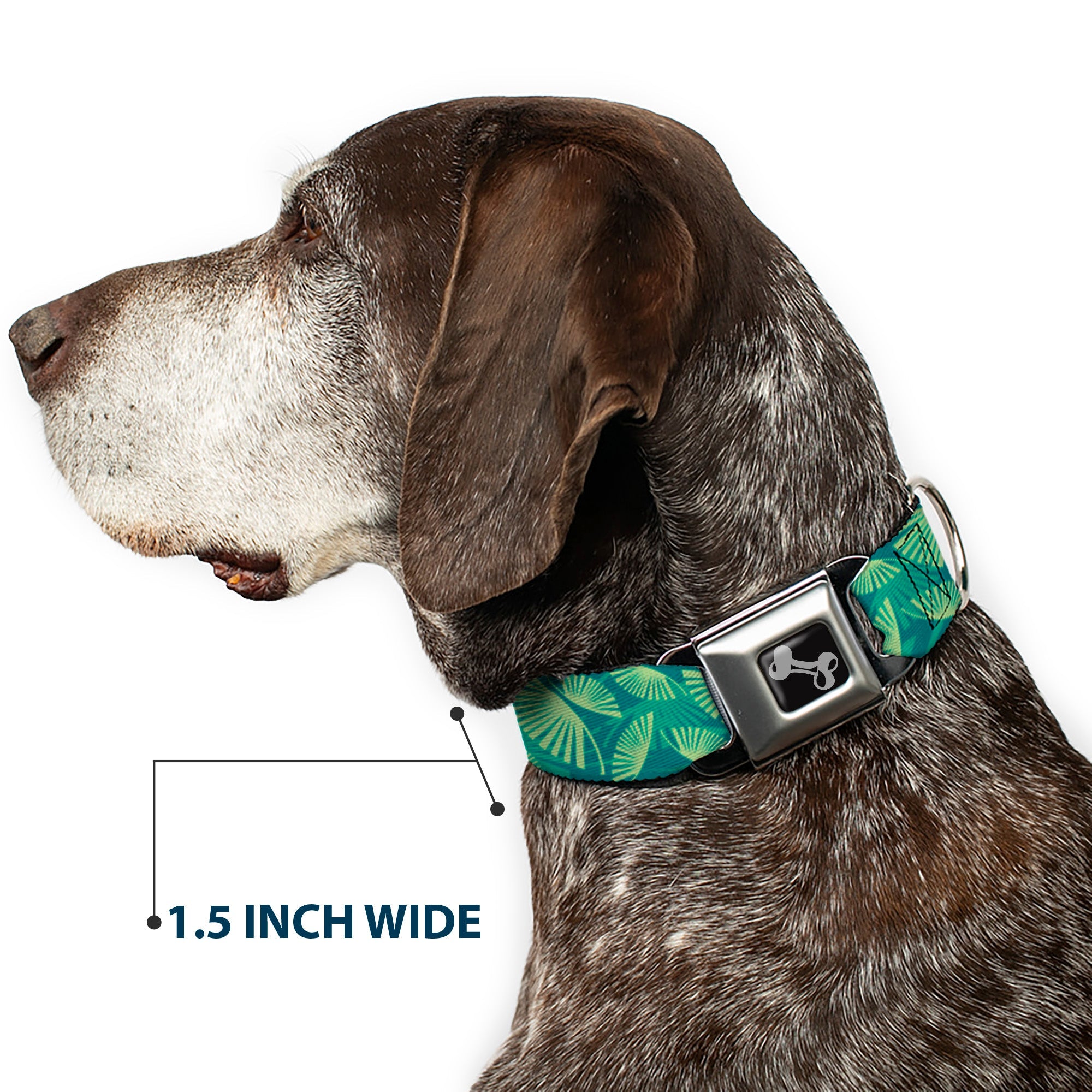 Dog Bone Seatbelt Buckle Collar - Palm Leaves Stacked Pastel Greens