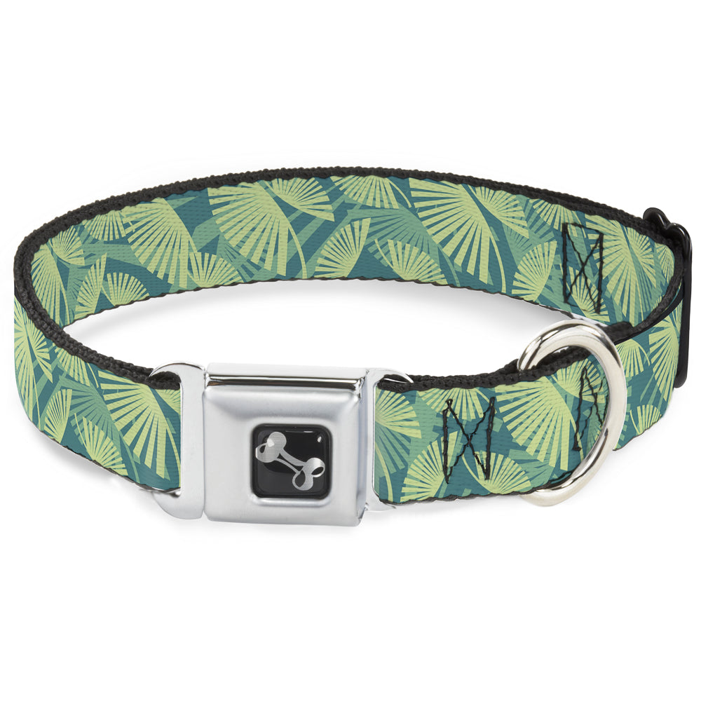 Dog Bone Seatbelt Buckle Collar - Palm Leaves Stacked Pastel Greens