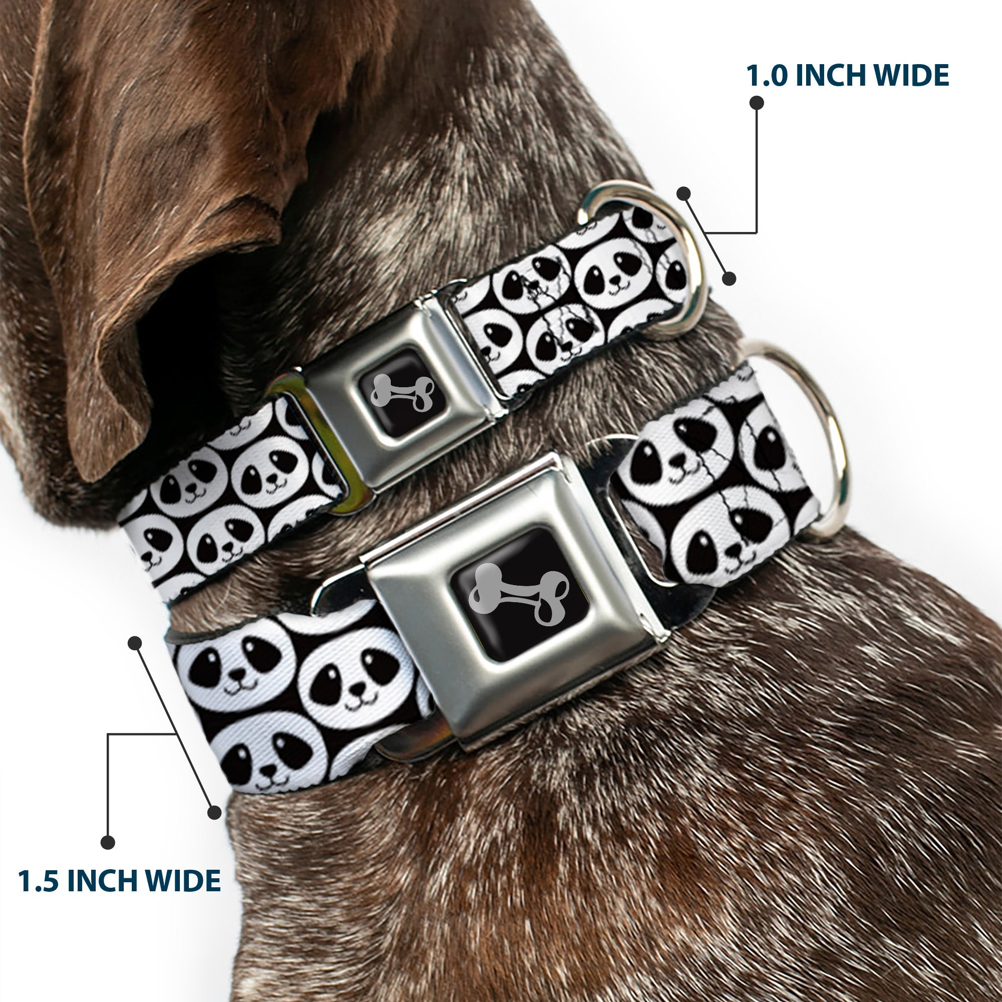 Dog Bone Seatbelt Buckle Collar - Smiling Panda Repeat Black/White