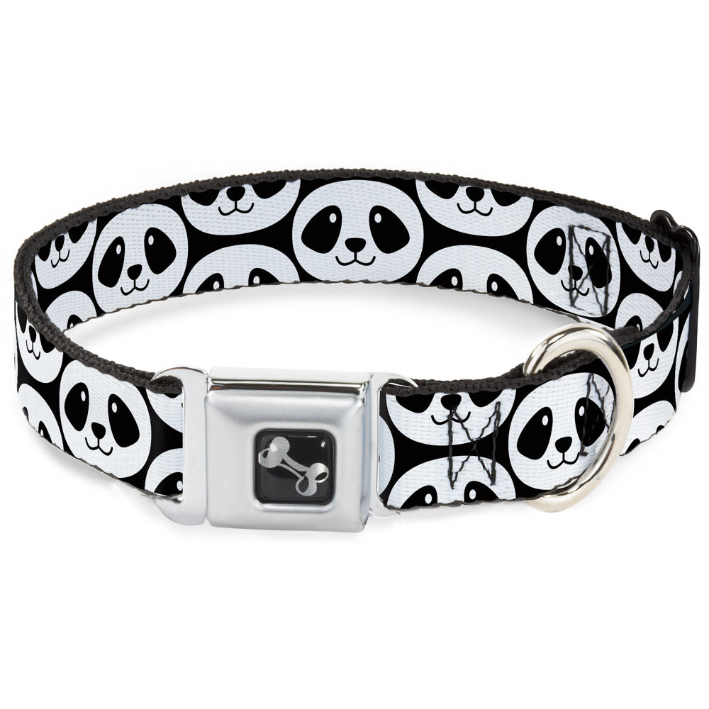 Dog Bone Seatbelt Buckle Collar - Smiling Panda Repeat Black/White